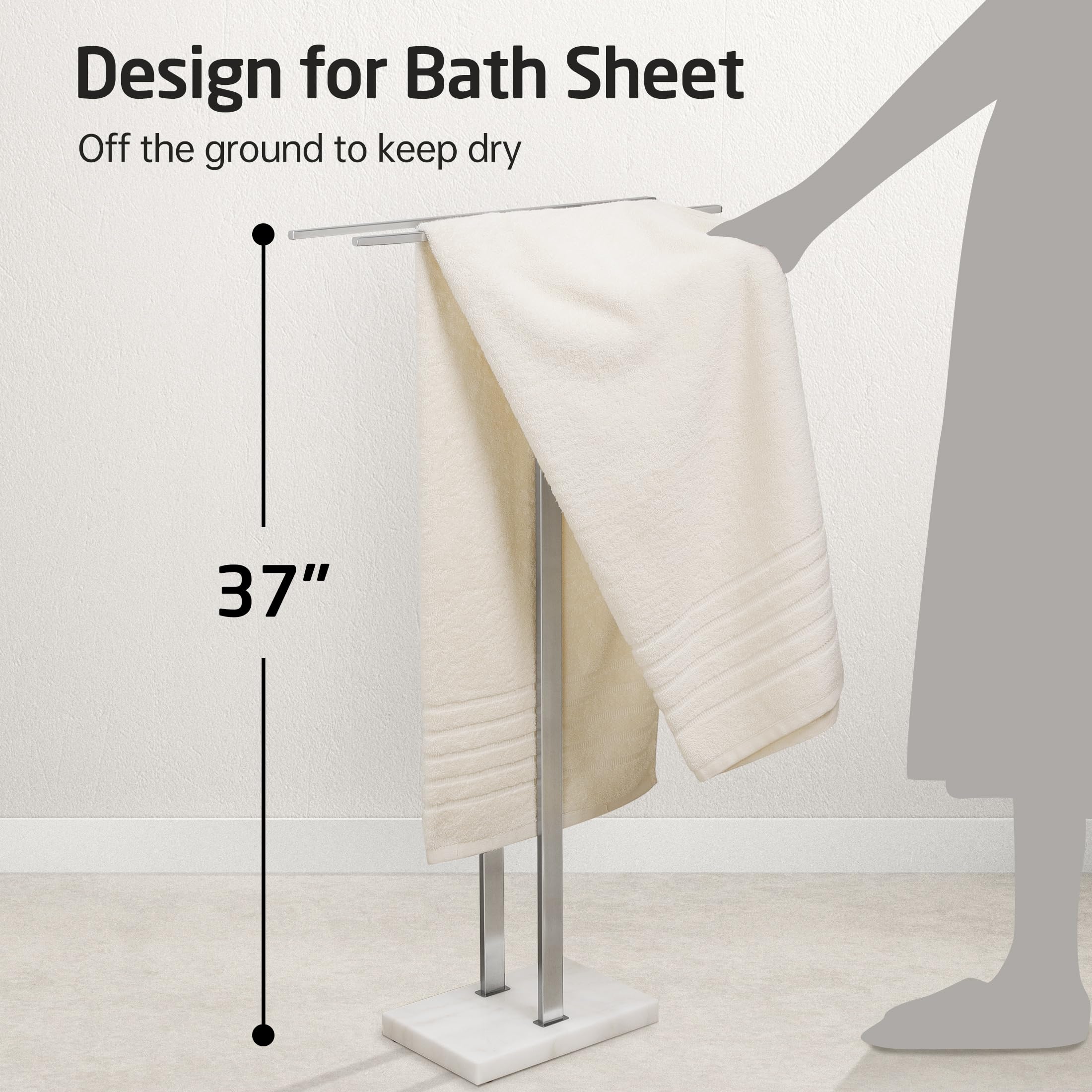 Kes Standing Towel Rack Taller Version, 37'' H (Equal Height) Bathroom Towel Rack Stand With Marble Base, Free Standing Towel Ho