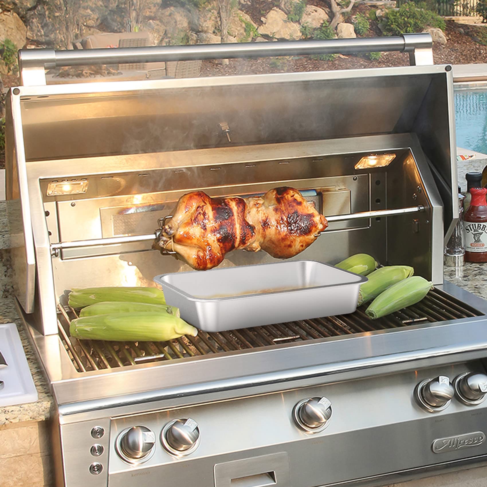 Only Fire Stainless Steel Baking Pan Roaster Ovens Cookie Sheet Barbeque Grilling Pan For Baking Breads, Grilling Chicken, Veget