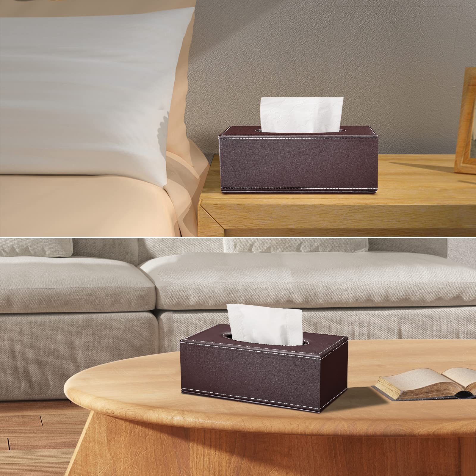 Tissue Box Cover Rectangle, Pu Leather Tissue Box Holder Rectangular, Kleenex Box Covers For Home/Office/Car Decoration 9.84''X5