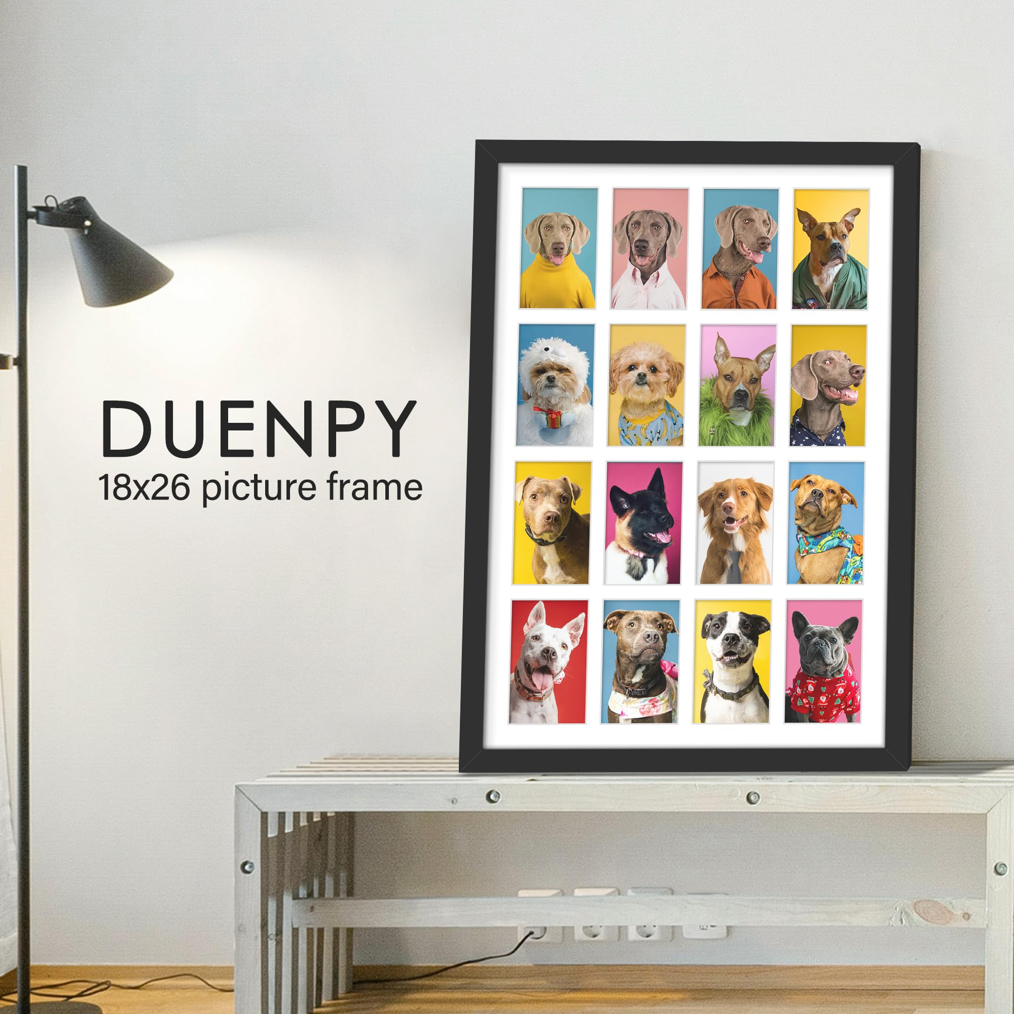 DUENPY 18x26 Collage Picture Frames Display Sixteen 4x6 Picture Collage Wall Decor Wall Hanging or Tabletop Black