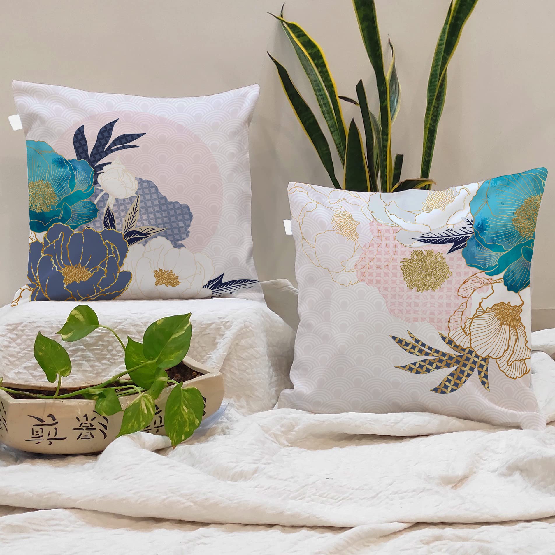 Amazon Brand - Umi. Multicolor Floral Printed Poly Cotton Cushion Covers, Set Of 2 (24 X 24 Inches)