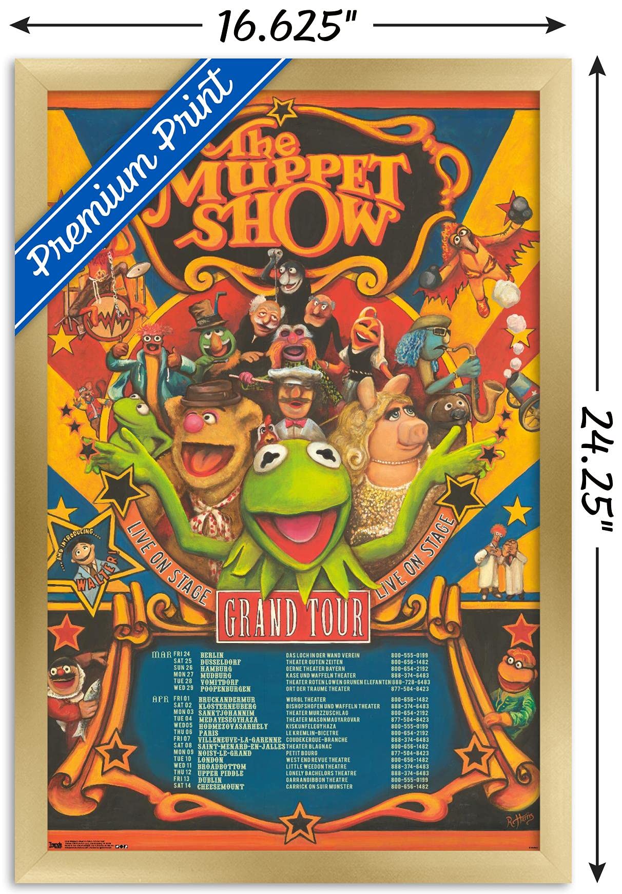 Trends International Disney The Muppets: Most Wanted - Grand Tour Wall Poster, 14.725'' X 22.375'', Gold Framed Version