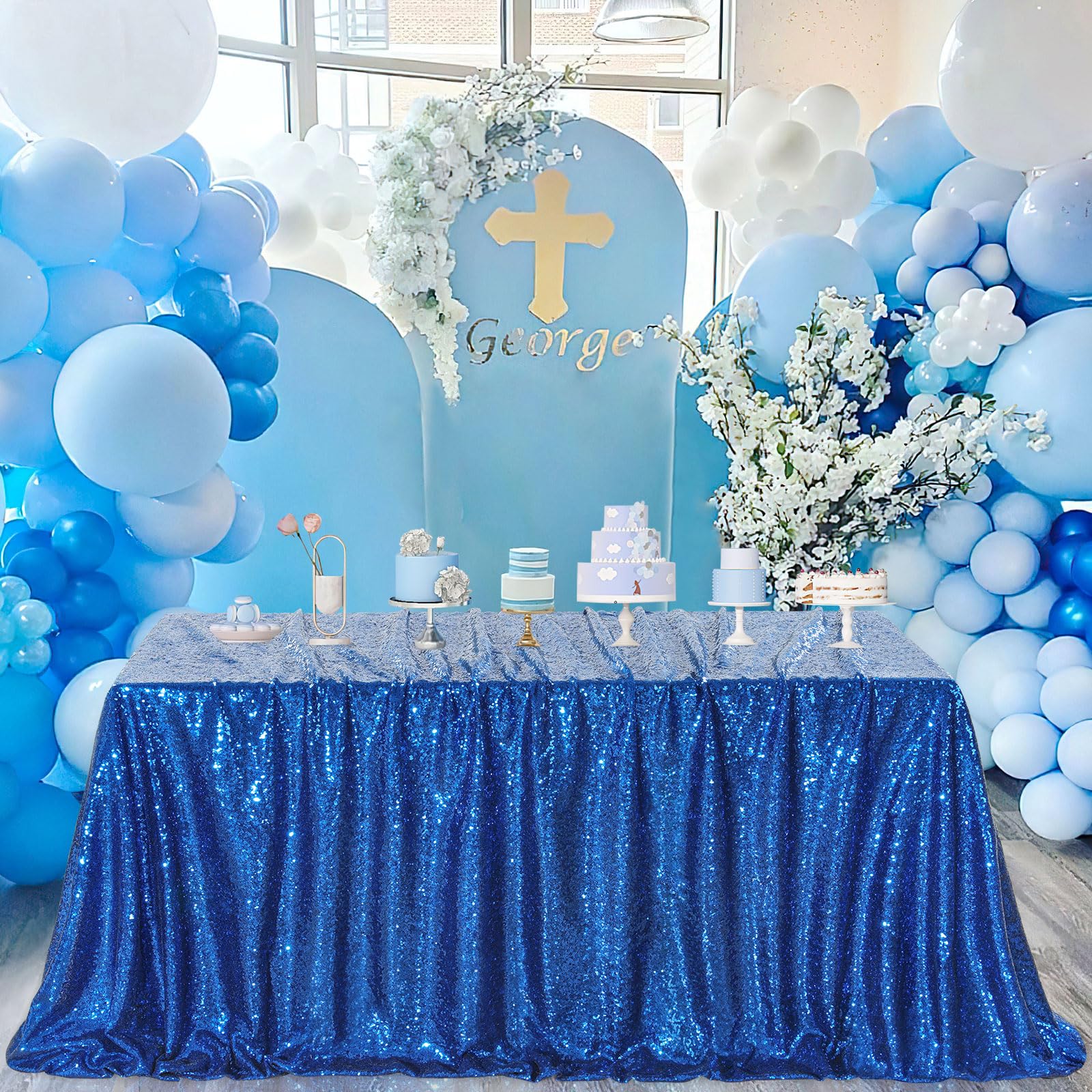 Queendream Sequin Tablecloth Royal Blue Party Decorations: 60X102 Inch Glitter Table Cloth For Wedding Graduations Anniversaries