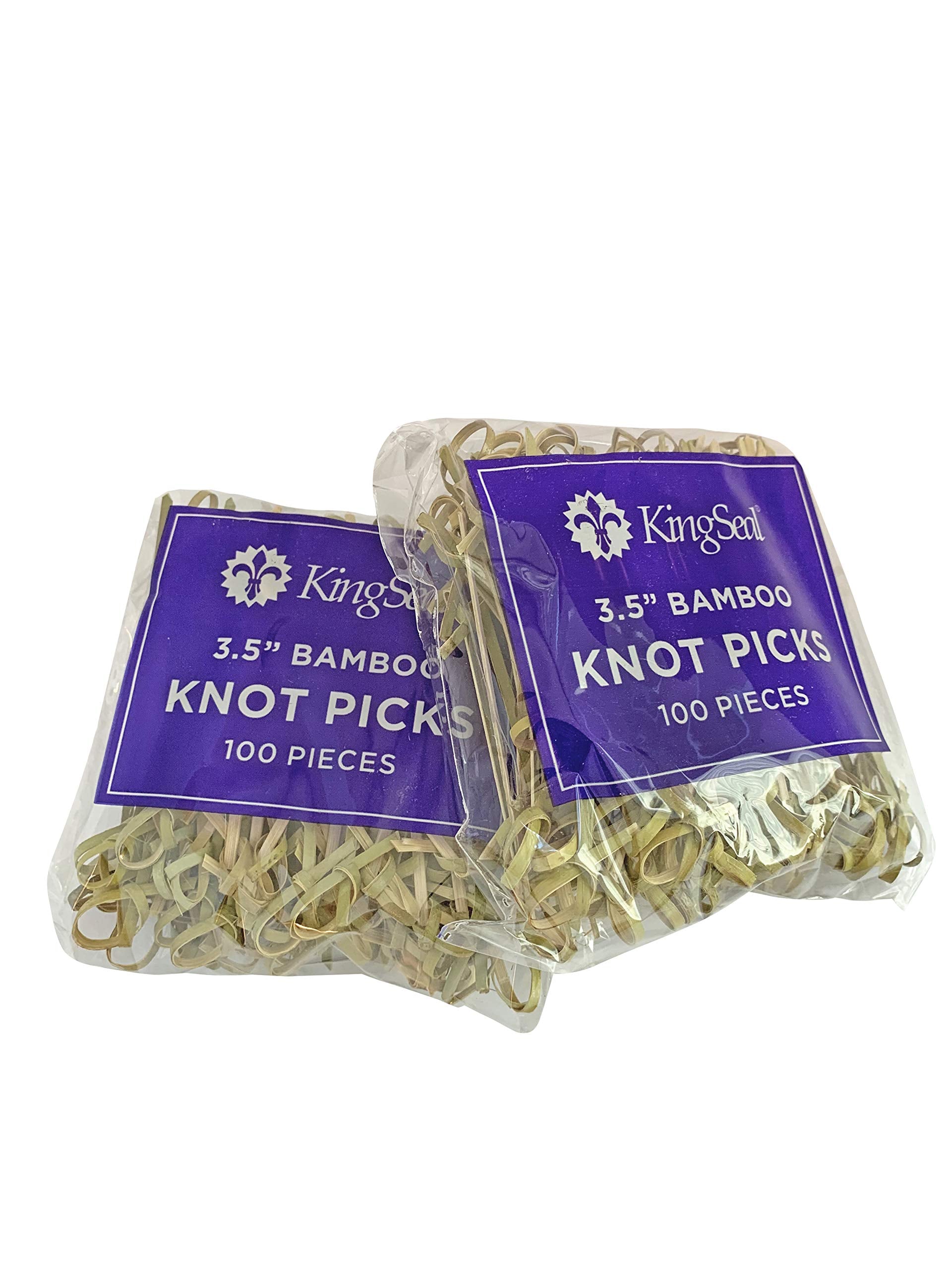 Kingseal Bamboo Wood Flower Knot Picks, Skewers, 3.5 Inches, Perfect For Cocktails And Appetizers - 2 Packs Of 100 Each (200 Cou