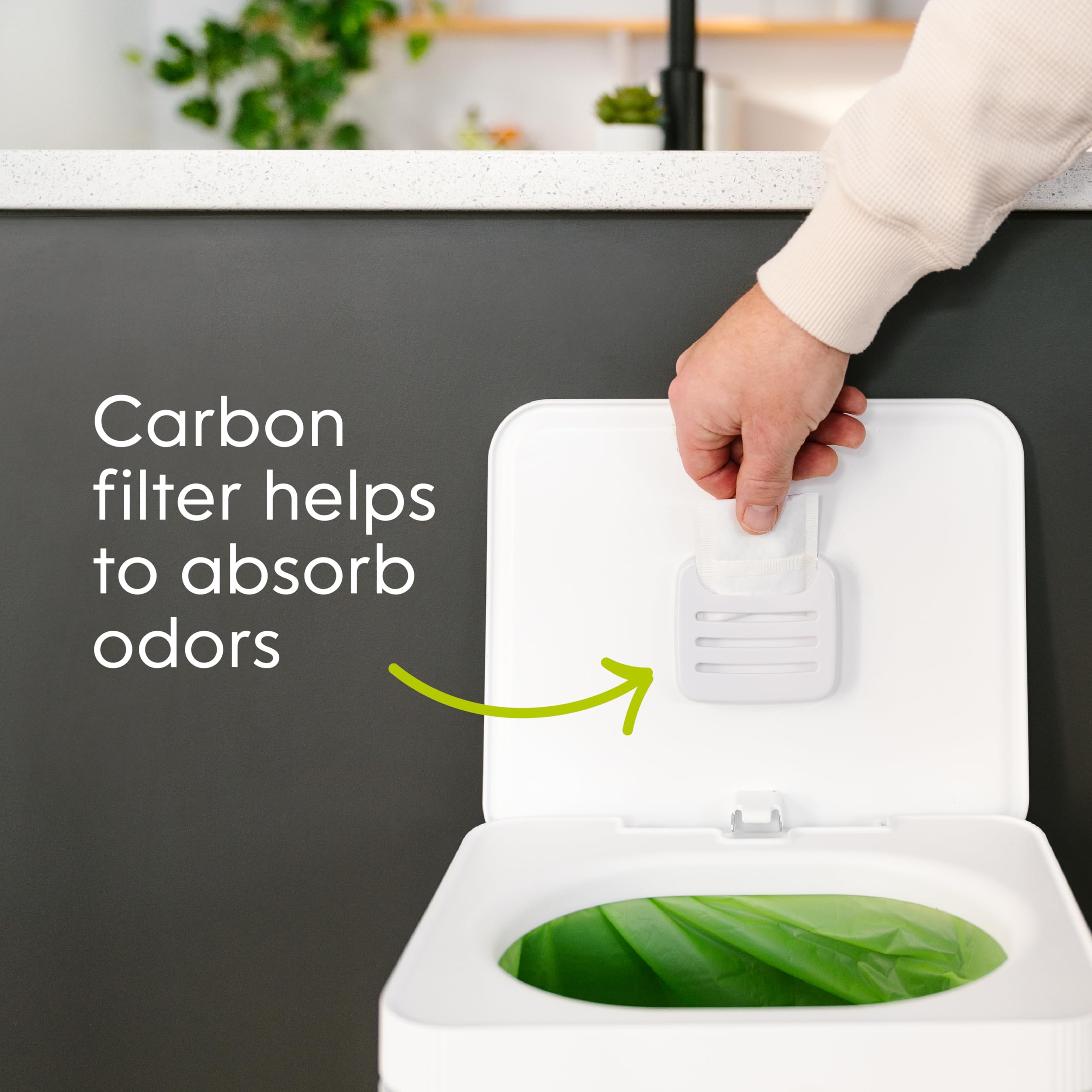 Compost Genie Kitchen Compost Bin, White Stainless-Steel Large, 3.6 Gallon, Indoor Odorless Composting, Hands-Free, Washable Par