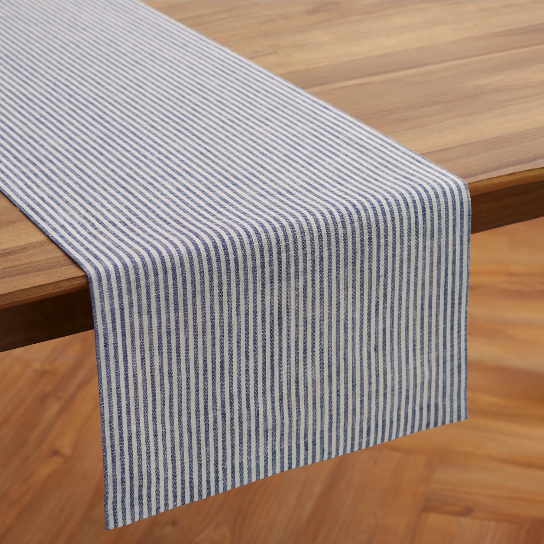 Solino Home Stripe Linen Table Runner 48 Inch - 100% Pure Linen Navy And White Short Table Runner 14 X 48 Inch Ideal For Dresser