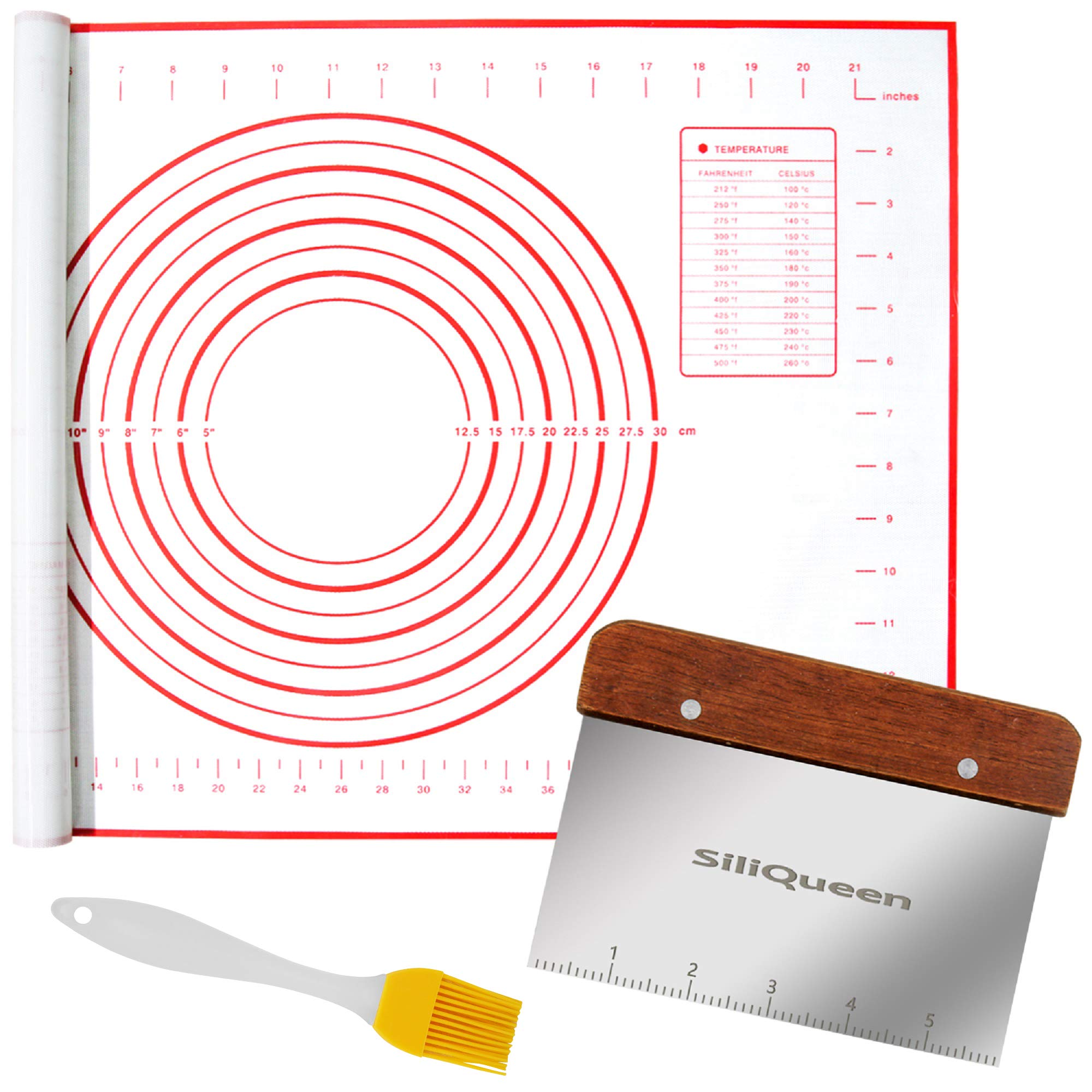 Siliqueen Silicone Pastry Baking Mat With Measurements Extra A Brush And A Dough Scraper- 23.5    X 15.7    Heat Resistant, Bpa