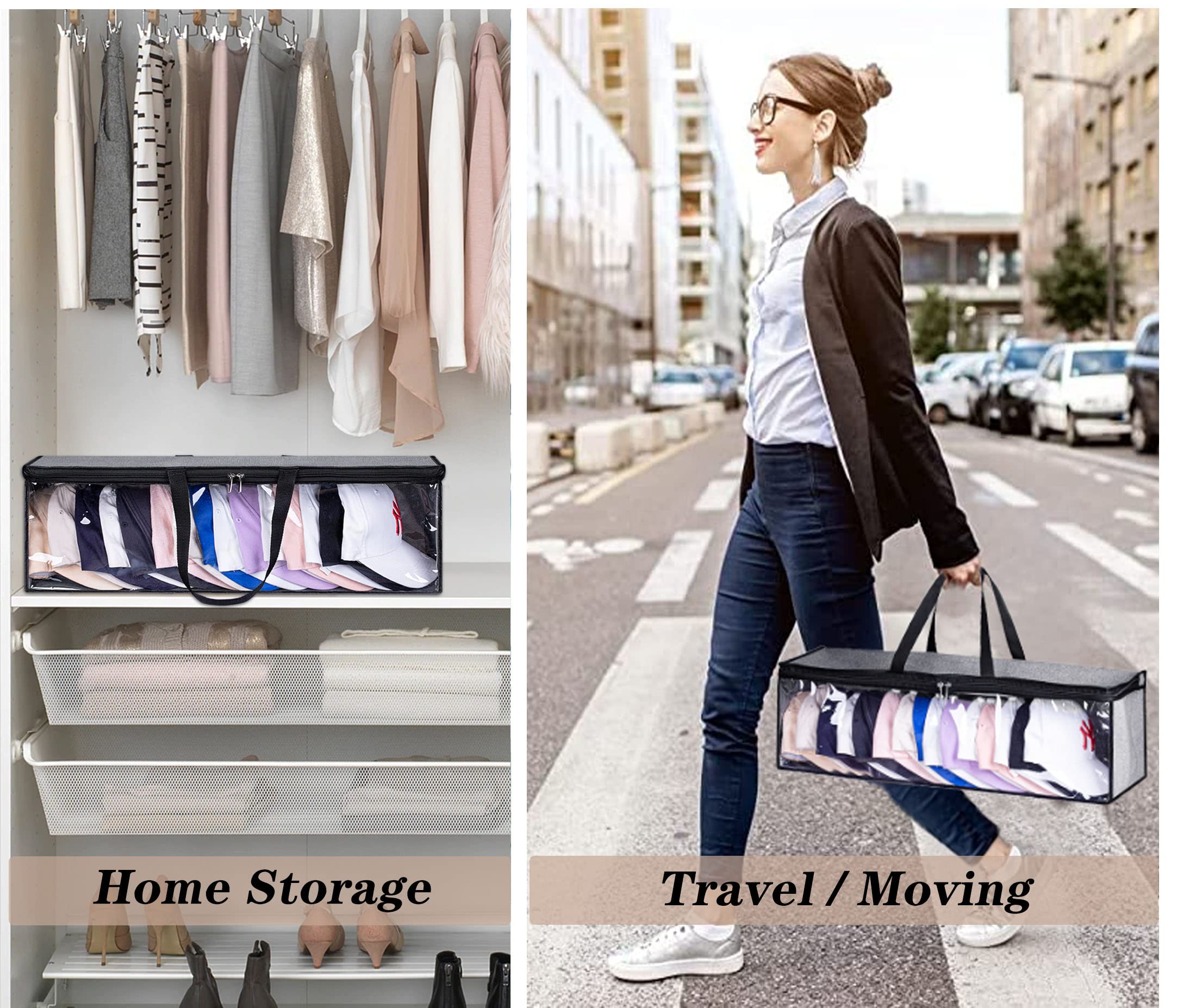 Keetdy Hat Organizer For Baseball Caps Holder Large Hat Storage Bag Rack With Double Carry Handles And Zipper Closure, Grey