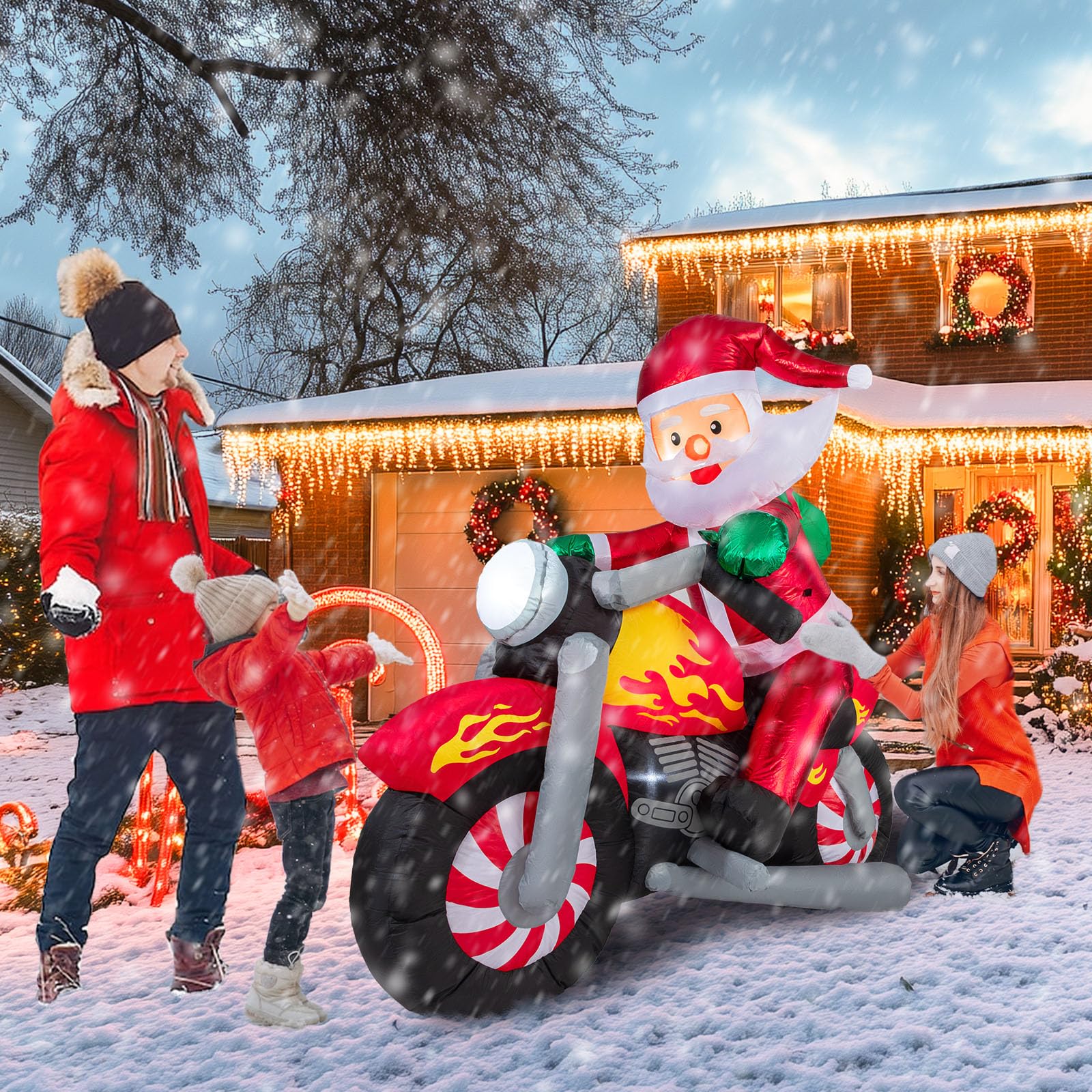 6FT Christmas Inflatables Outdoor, Santa Claus on Motorcycle Christmas Blow Up Yard Decorations, Xmas Santa Inflatables Riding M