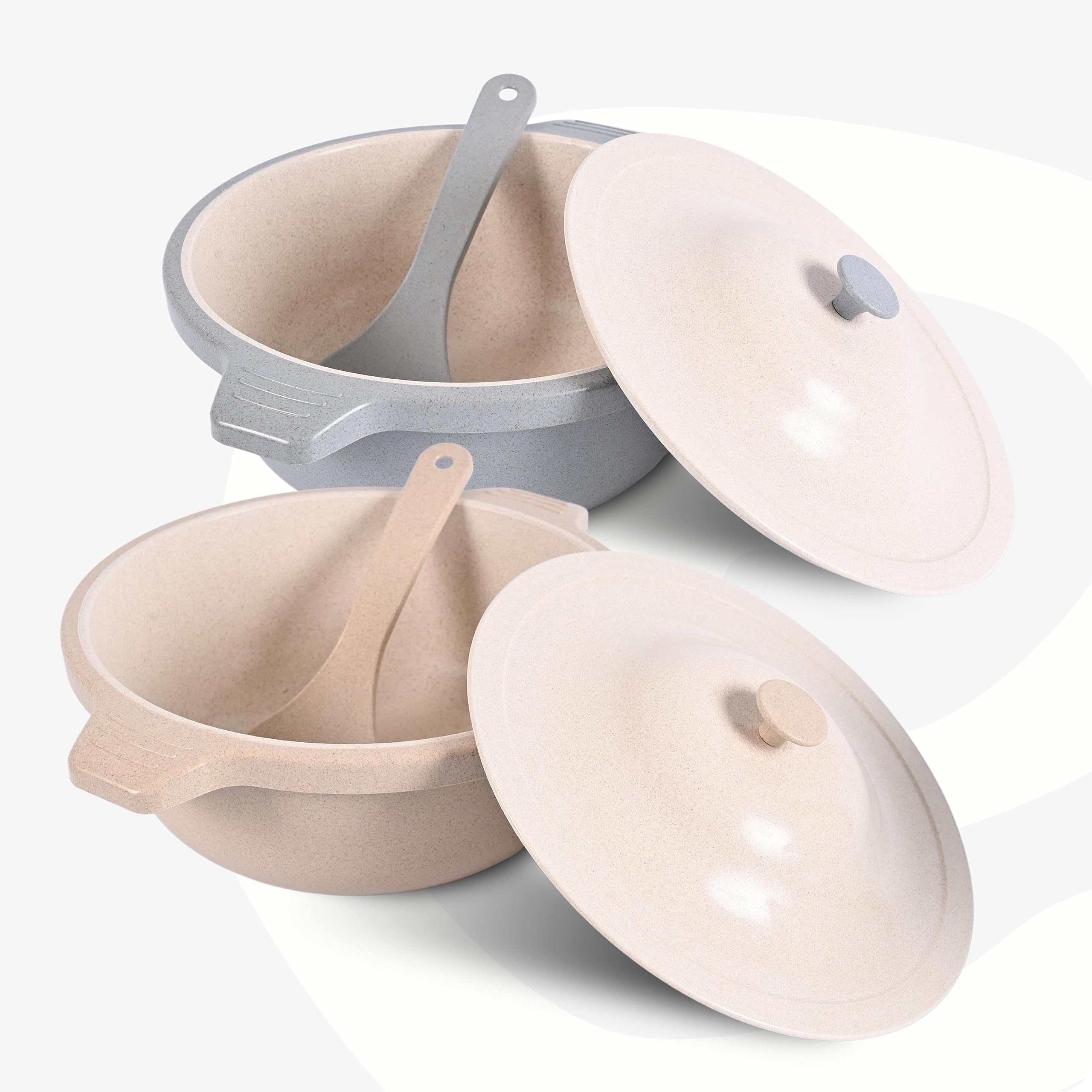 Eha Earth Friendly Serving Bowls With Lid | Microwave Safe | Made With Rice Husk And Bamboo Fibers | 2500 Ml Each | Set Of 2 | S