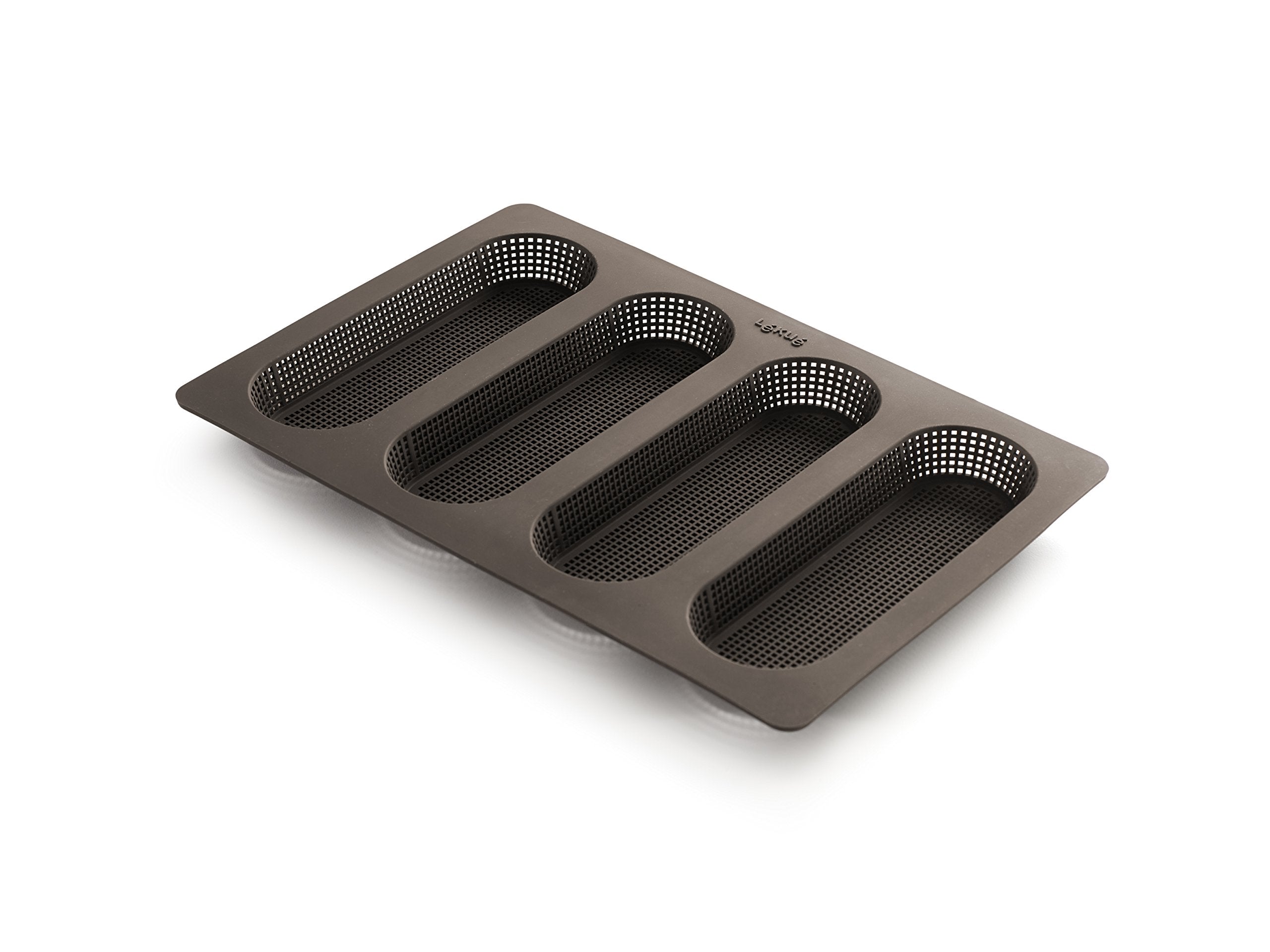 Lekue 4 Cavity Micro Perforated Mini Baguette Baking Pan, Brown