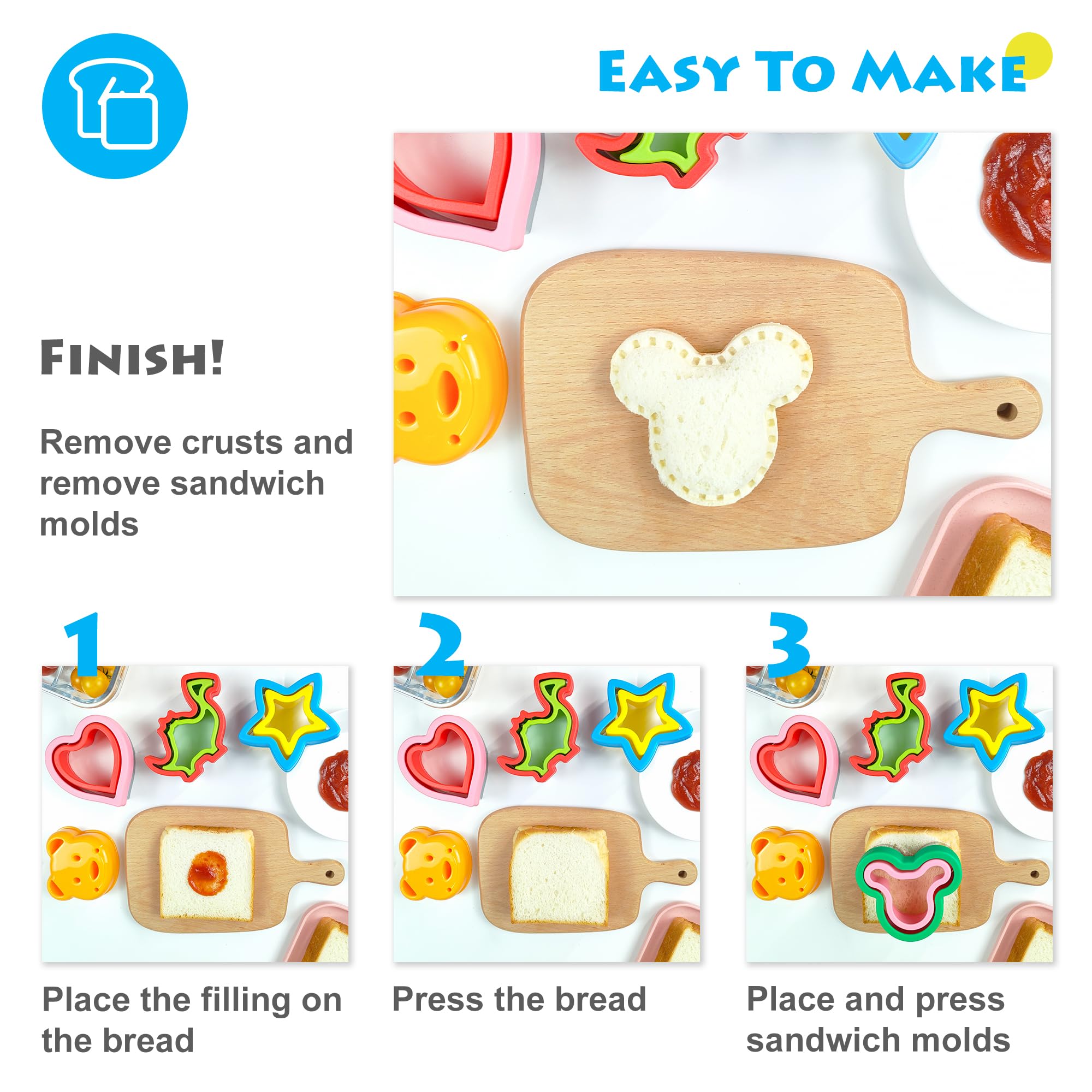 Sandwich Cutter And Sealer, Sandwich Cutter For Kids 5 Pcs(Big), Decruster Sandwich Maker, Great For Lunchbox And Bento Box - Bo