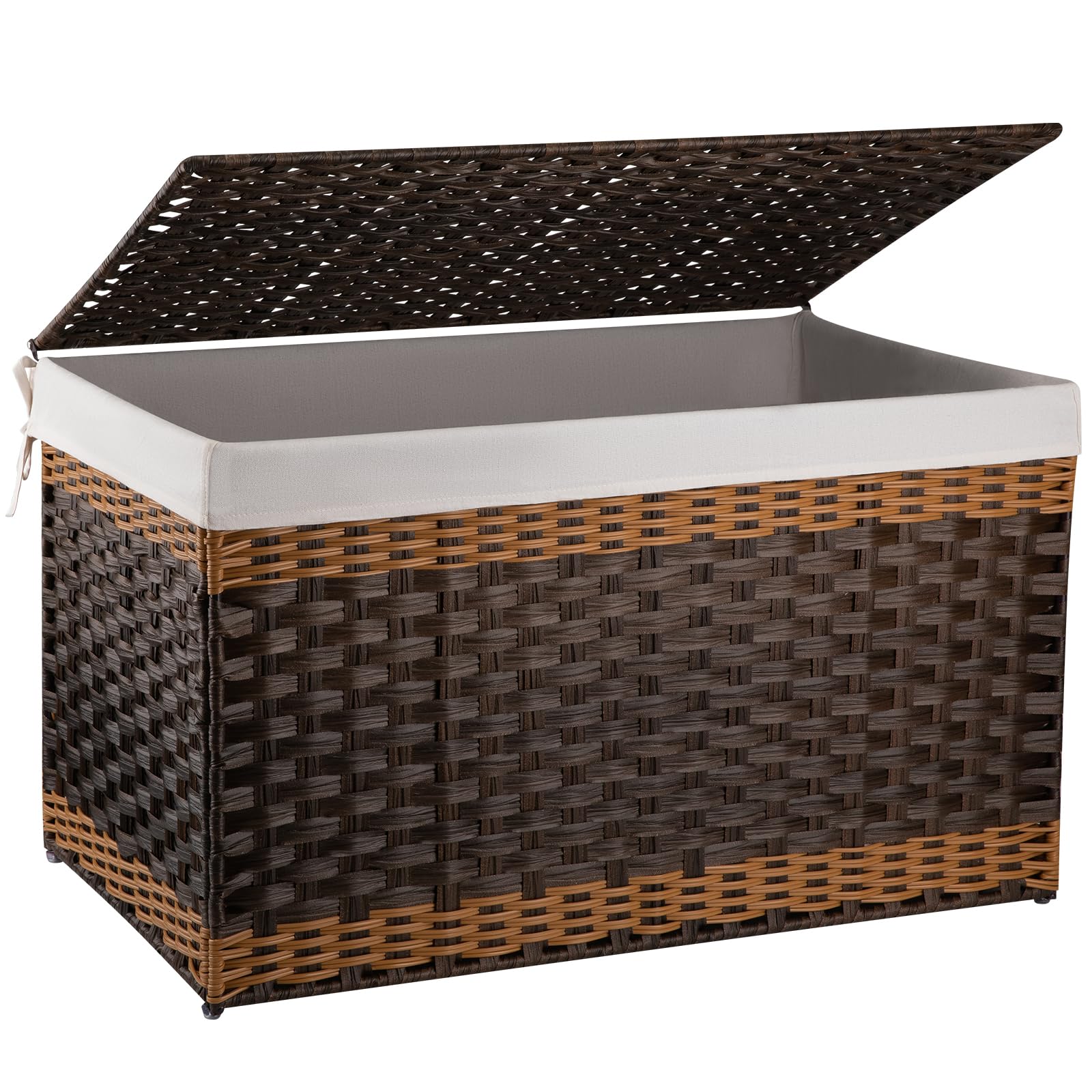 Oiahomy Extra Large Storage Basket With Lid, 42.3 Gallon (160L) Blanket Basket With Removable Liner Bag, Wicker Basket With Hand
