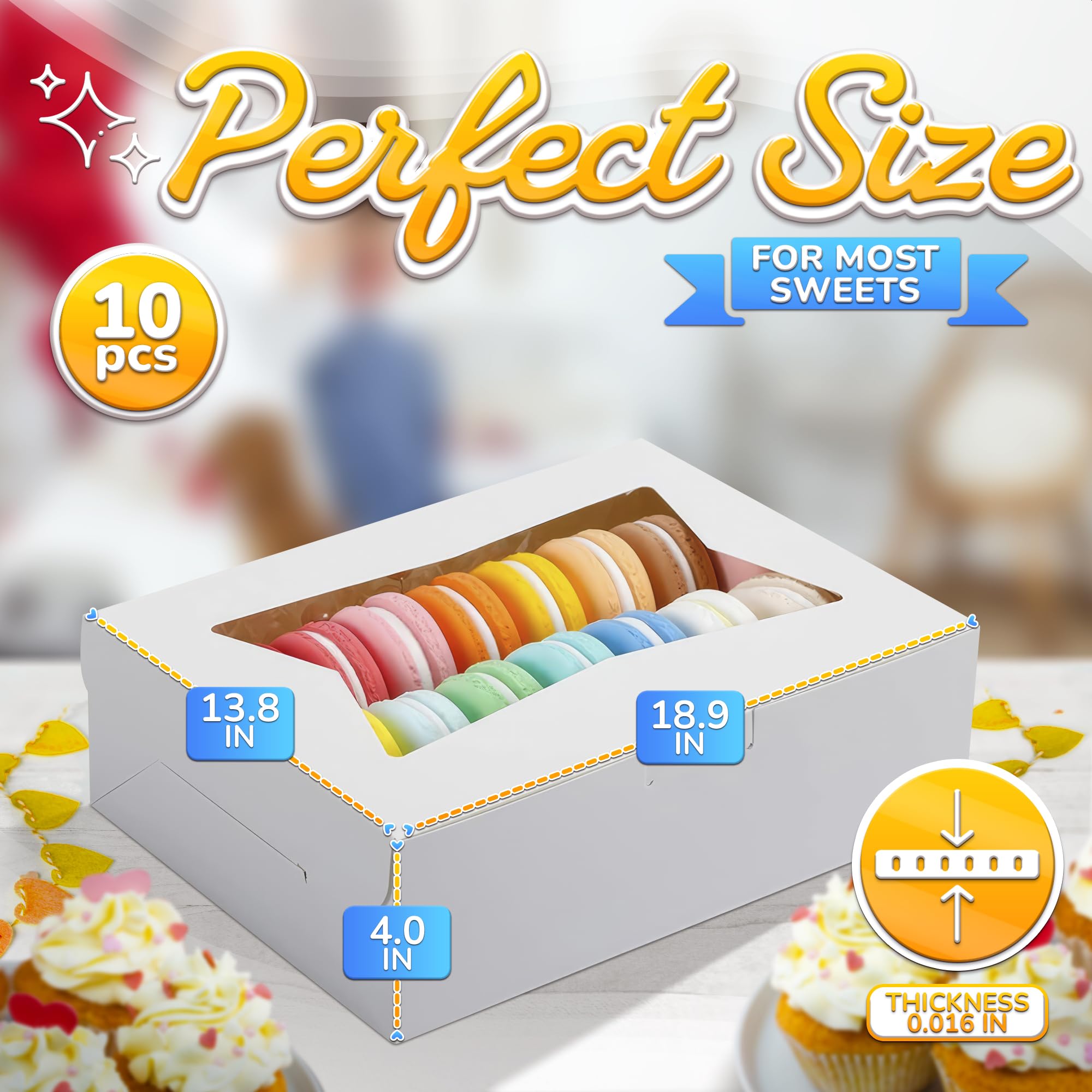 10Pcs White Cardboard Boxes With Lids -19X14X4 Inch Cake Boxes With Window White Cup Cake Boxes Cookie Packaging Boxes Half Shee