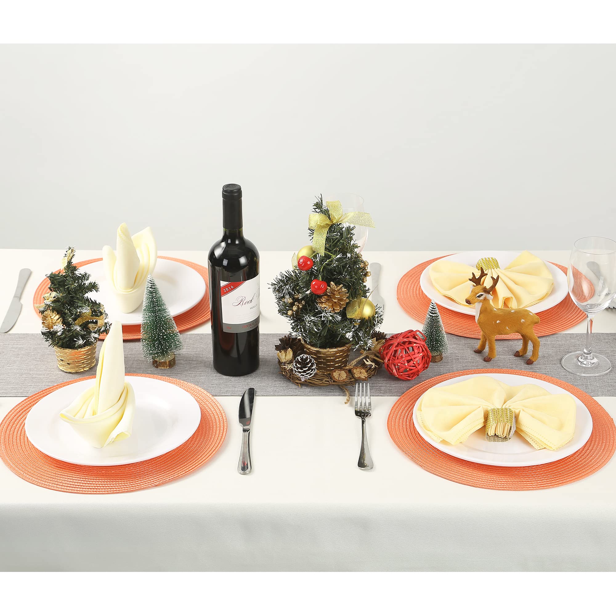 Wanyd Placemats,Round Placemats Set Of 6,12.6 Inch,Small Placemats Heat Resistant Washable Round Table Mats,Orange