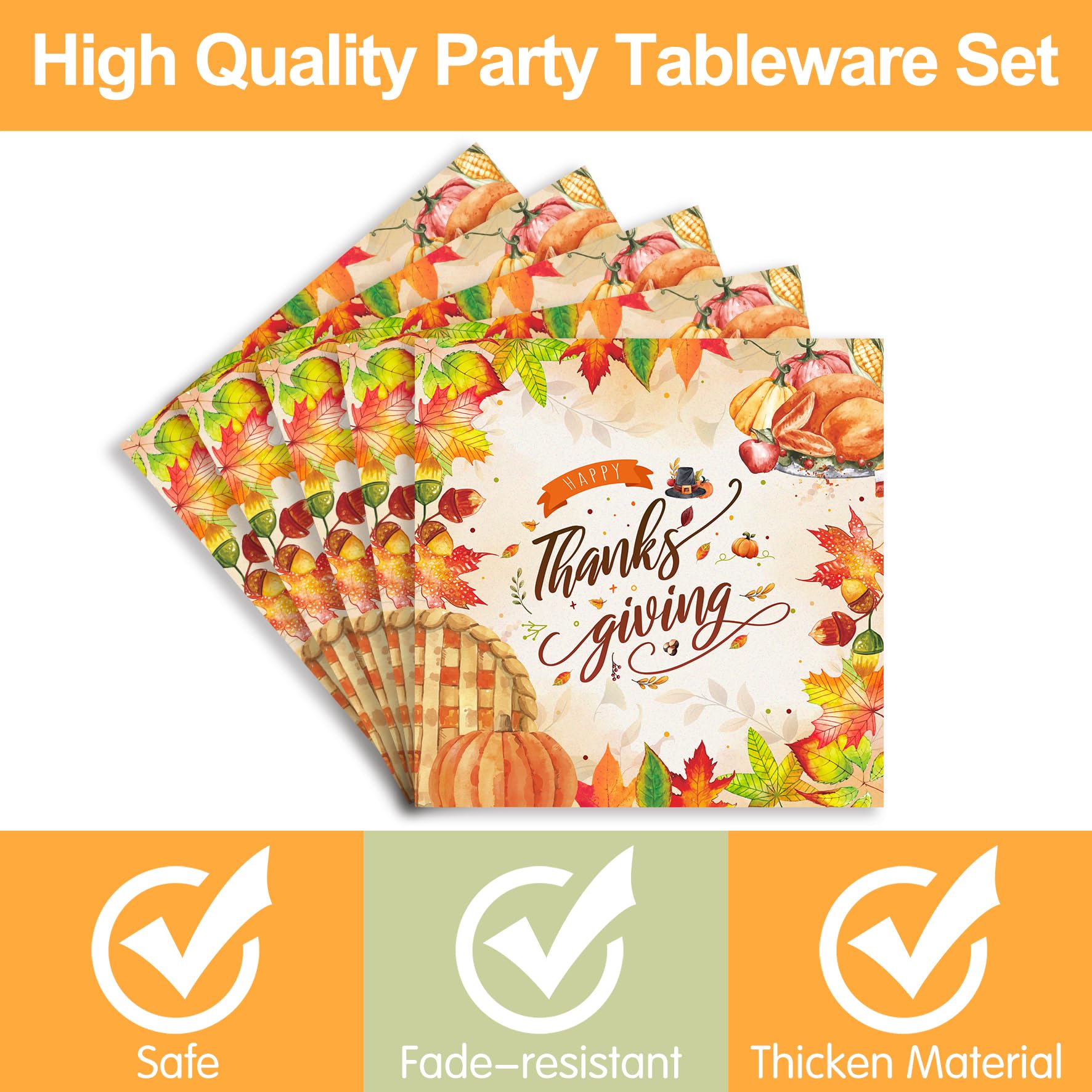 Piooluialy Thanksgiving Party Supplies Tableware - Happy Thanksgiving Turkey Party Decorations Include Plates, Napkins, Cups, Cu