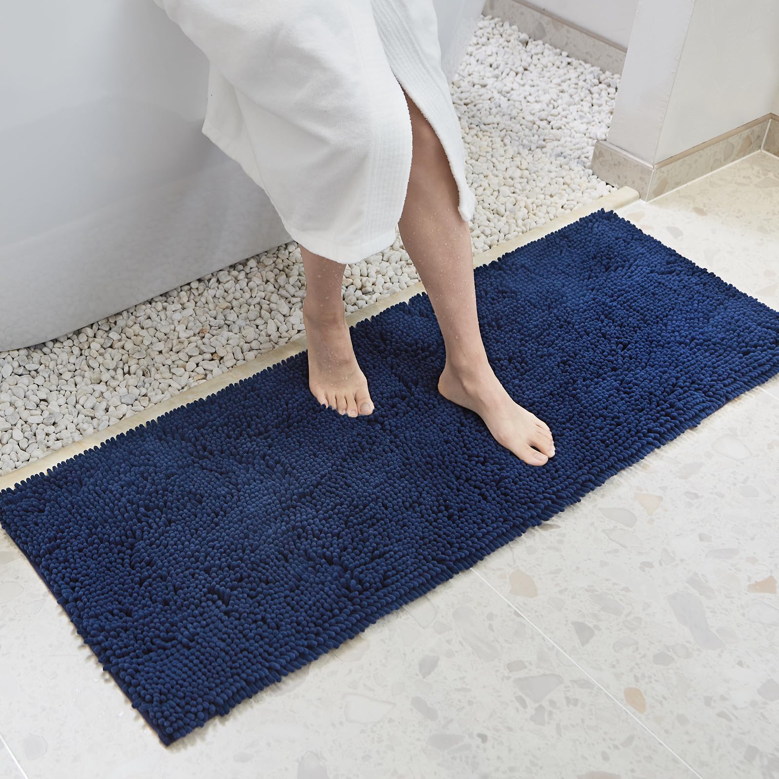 Techmilly Soft Fluffy Chenille Long Bathroom Rugs Runners, Non Slip Absorbent Bath Mats For Bathroom, Washable And Quick Dry, Na