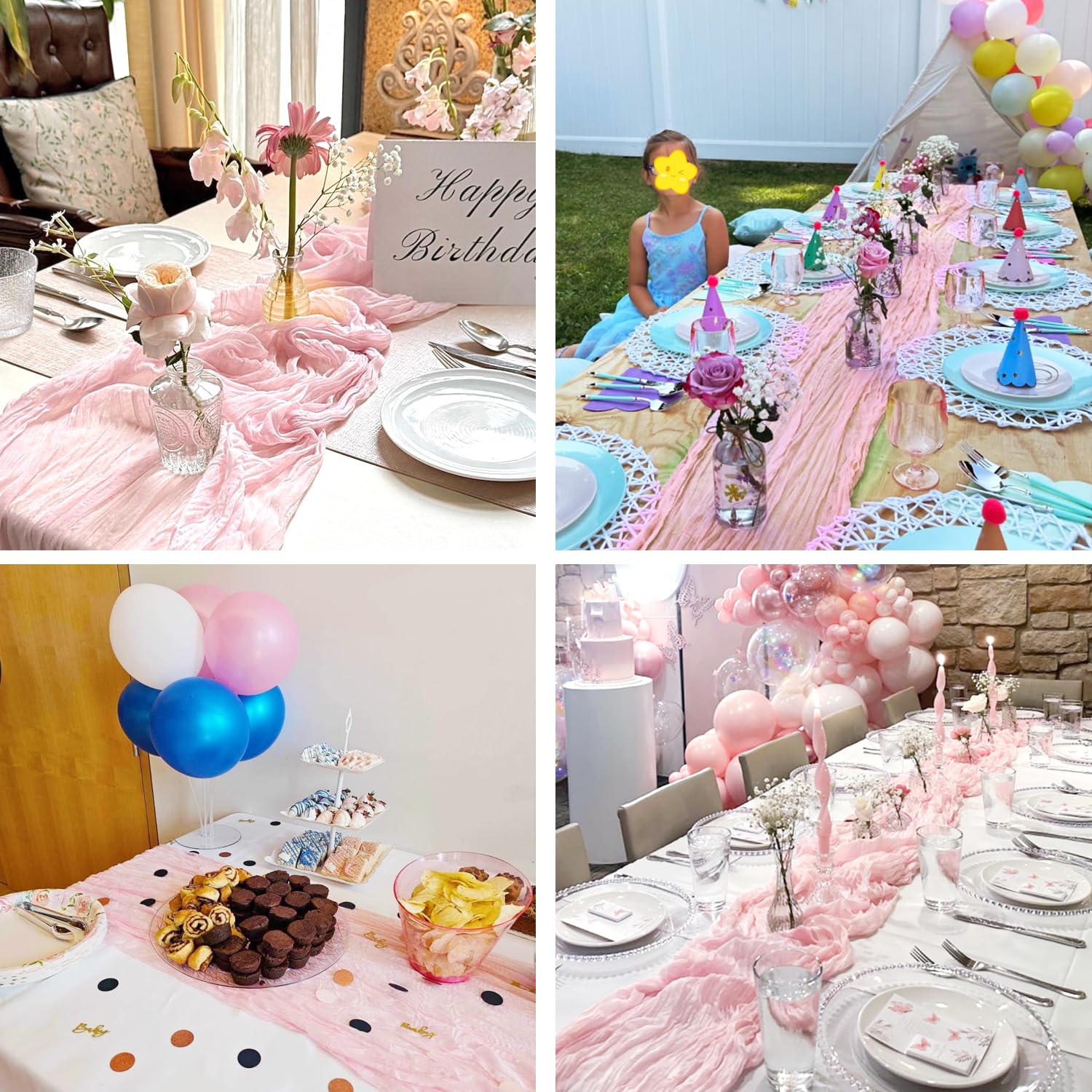 6 Pack Light Pink Table Runner Cheese Cloth Rustic Sheer Gauze Cheesecloth Table Runner 120 Inch 10 FT for Wedding Baby Shower B