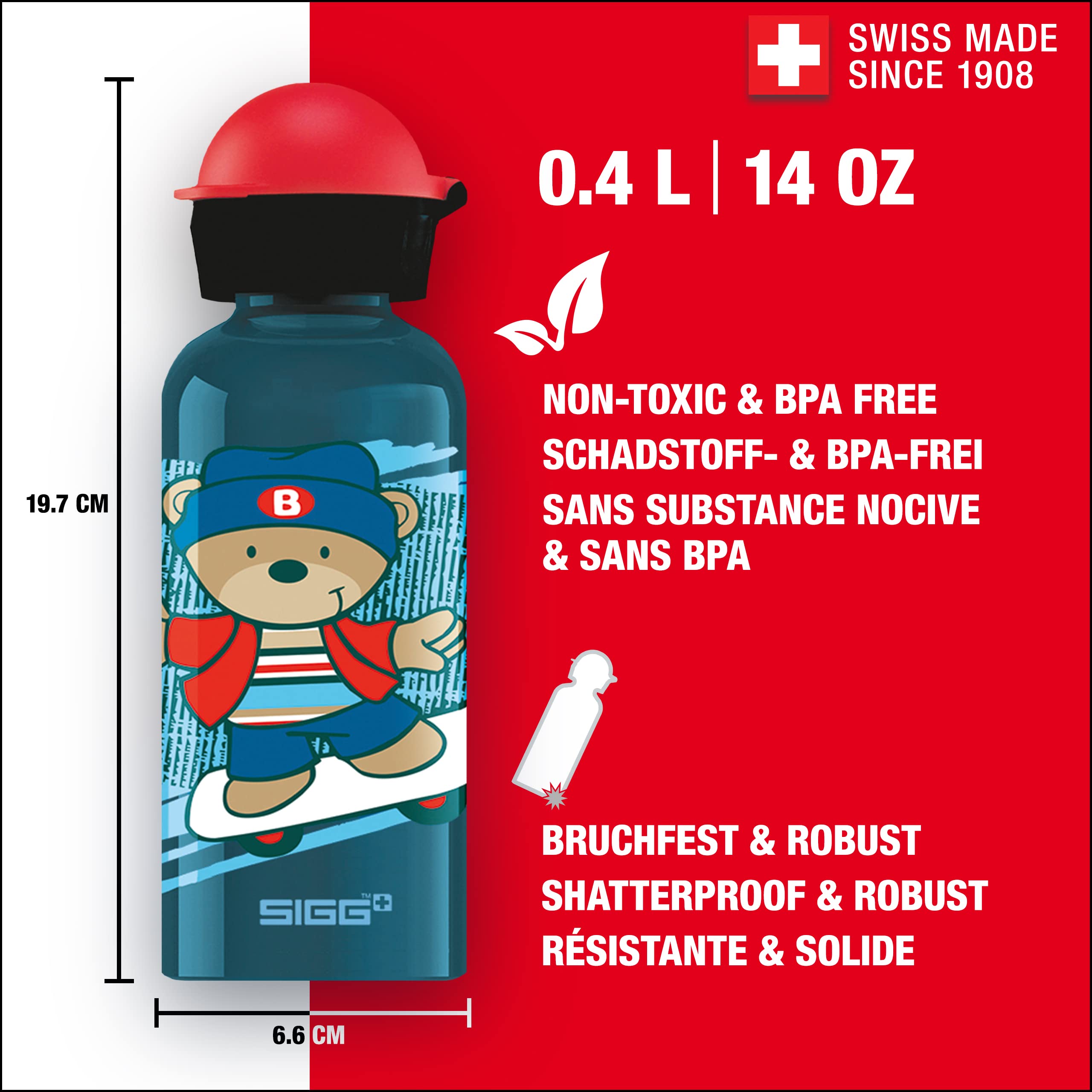 SIGG - Kids Water Bottle - Skate - Leakproof - Lightweight - BPA Free - Aluminum - 13 Oz