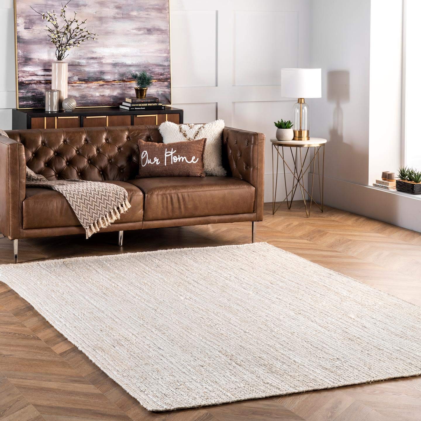 nuLOOM 5 Round Rigo Jute Hand Woven Area Rug, Off White, Solid Farmhouse Design, Natural Fiber, For Bedroom, Living Room, Dining