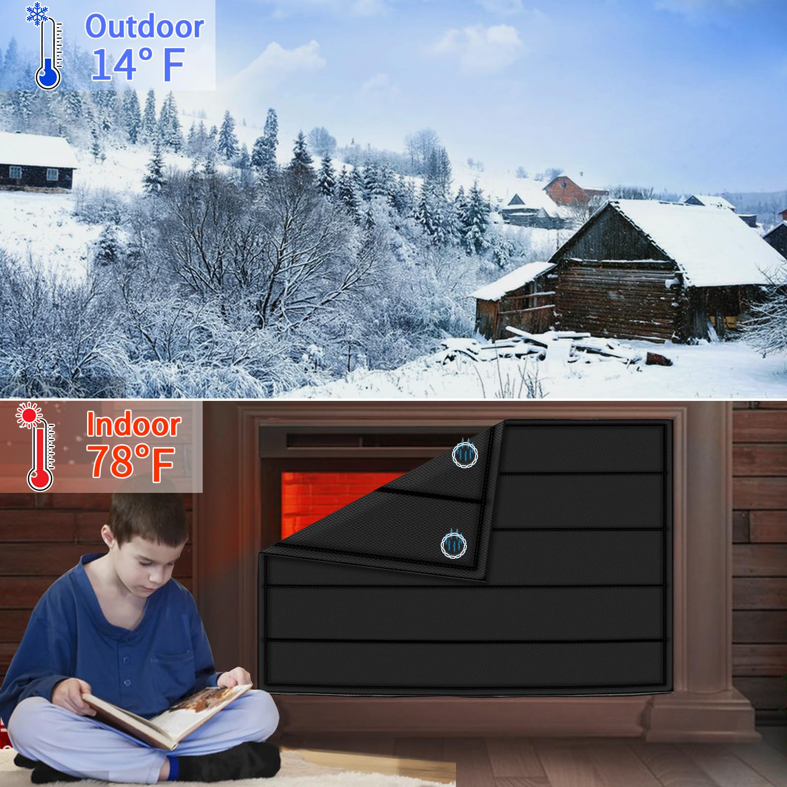 Whumsdog Magnetic Fireplace Blanket - Black, 39"x32", Metal, Model 1 - Heat Loss & Draft Stopper with Built-in Magnets