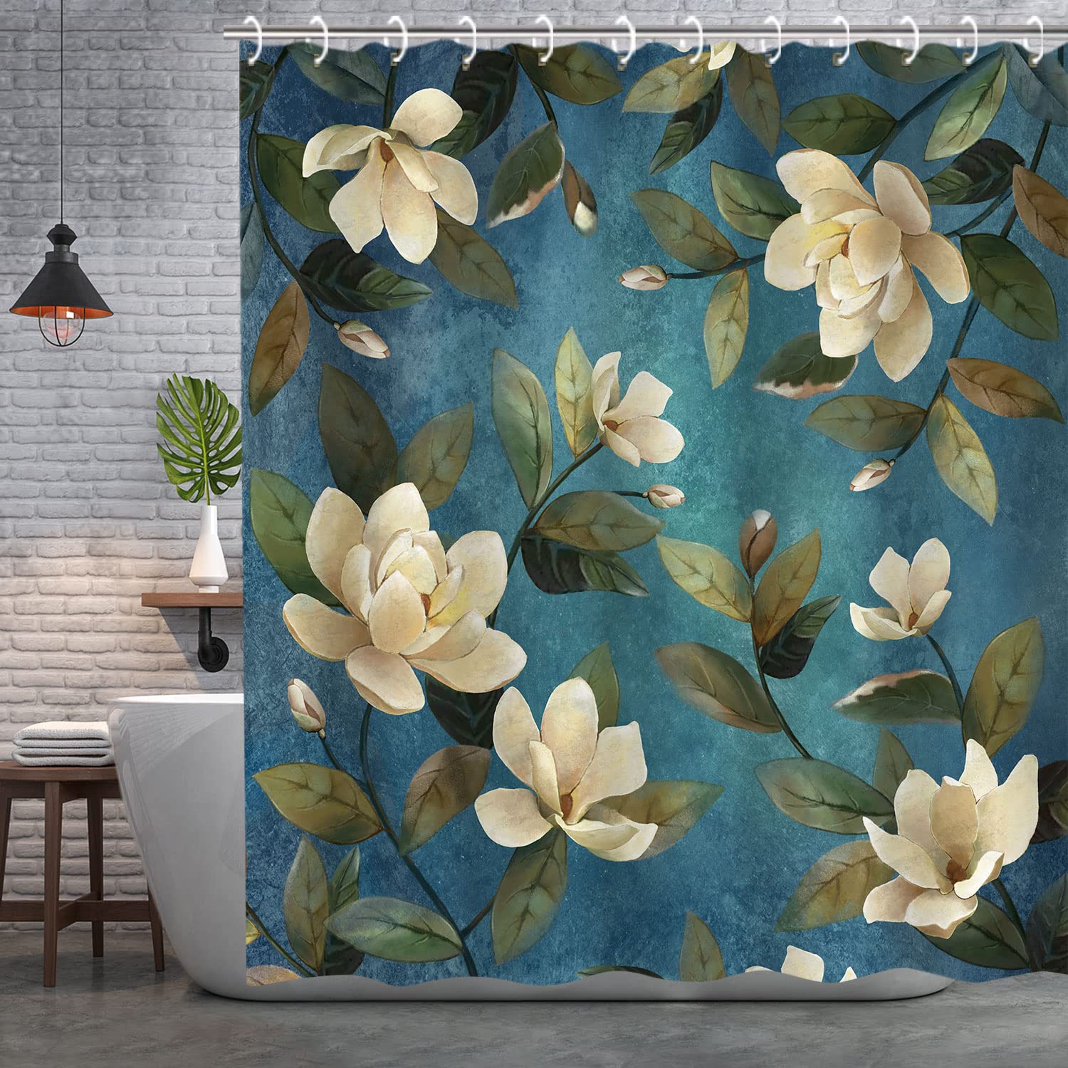 Rosielily Floral Shower Curtain Flower Shower Curtain Magnolia Shower Curtain With Hooks Teal Shower Curtain For Bathroom Elegan