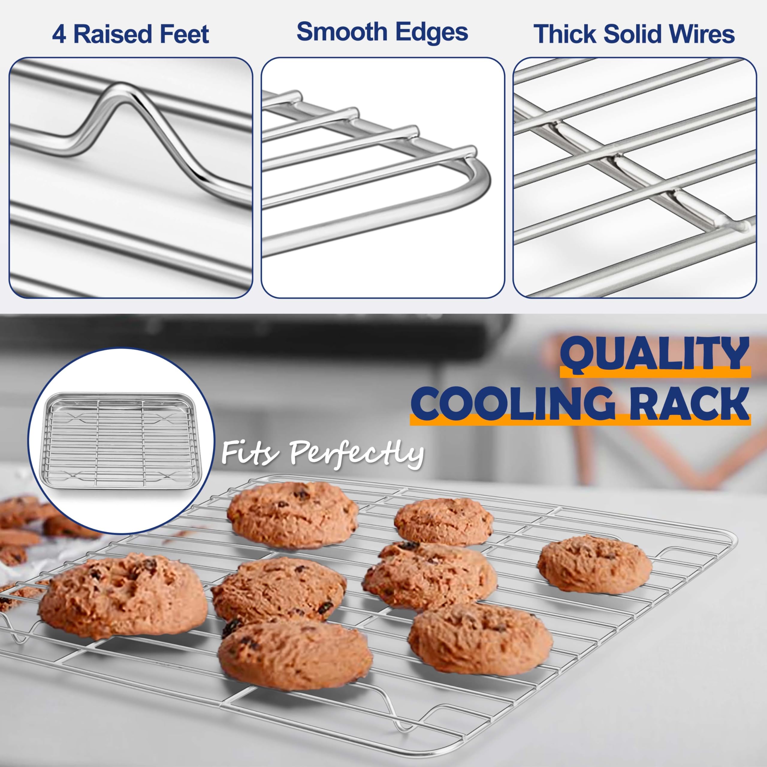 10.4 Inch Toaster Oven Pan With Rack Set, Joyfair Stainless Steel Cookie Pan Baking Tray With Bacon Rack, Small Commercial Nonst