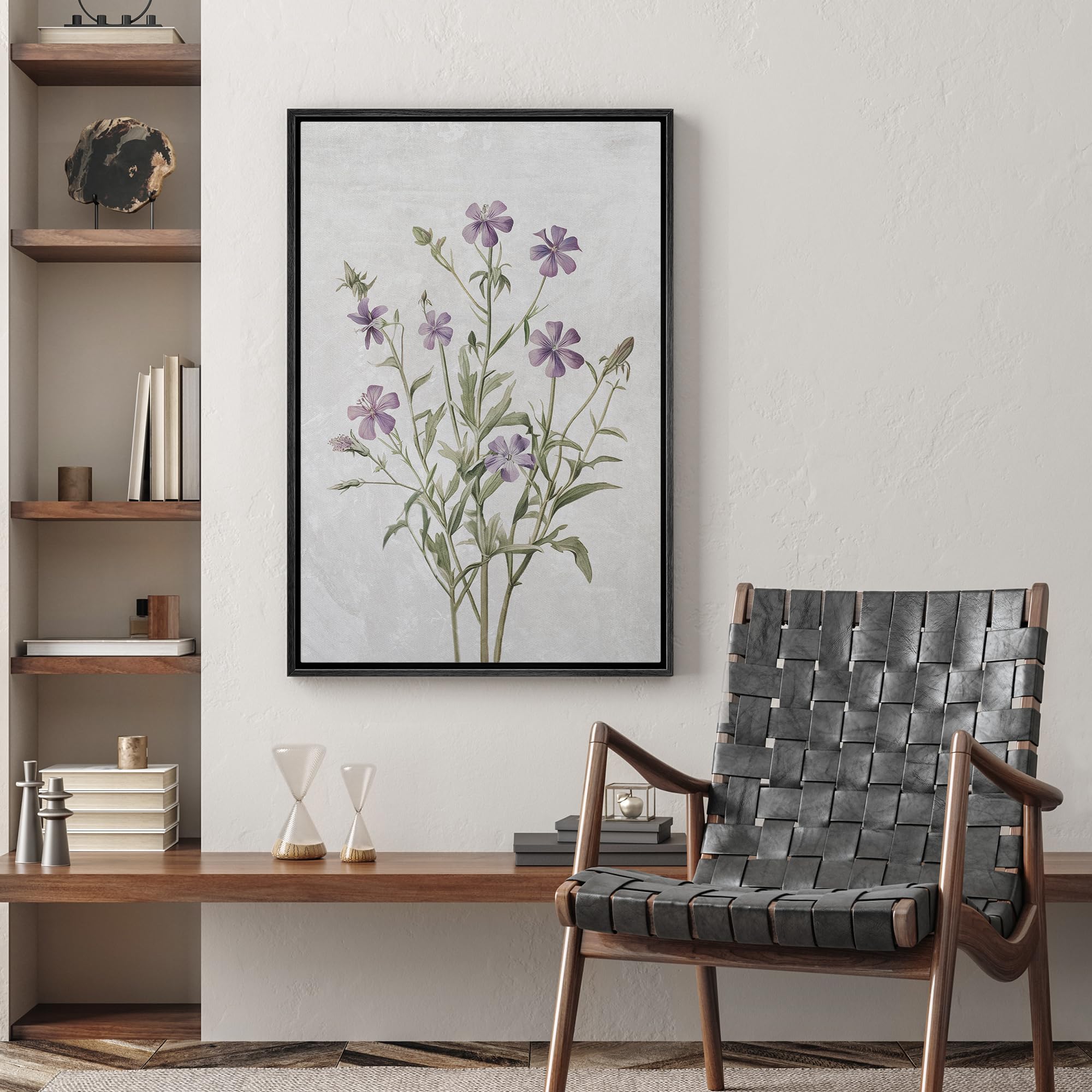 Wall26 Framed Canvas Print Wall Art Purple Watercolor Wildflower Still Life Nature Wilderness Illustrations Modern Art Botanical