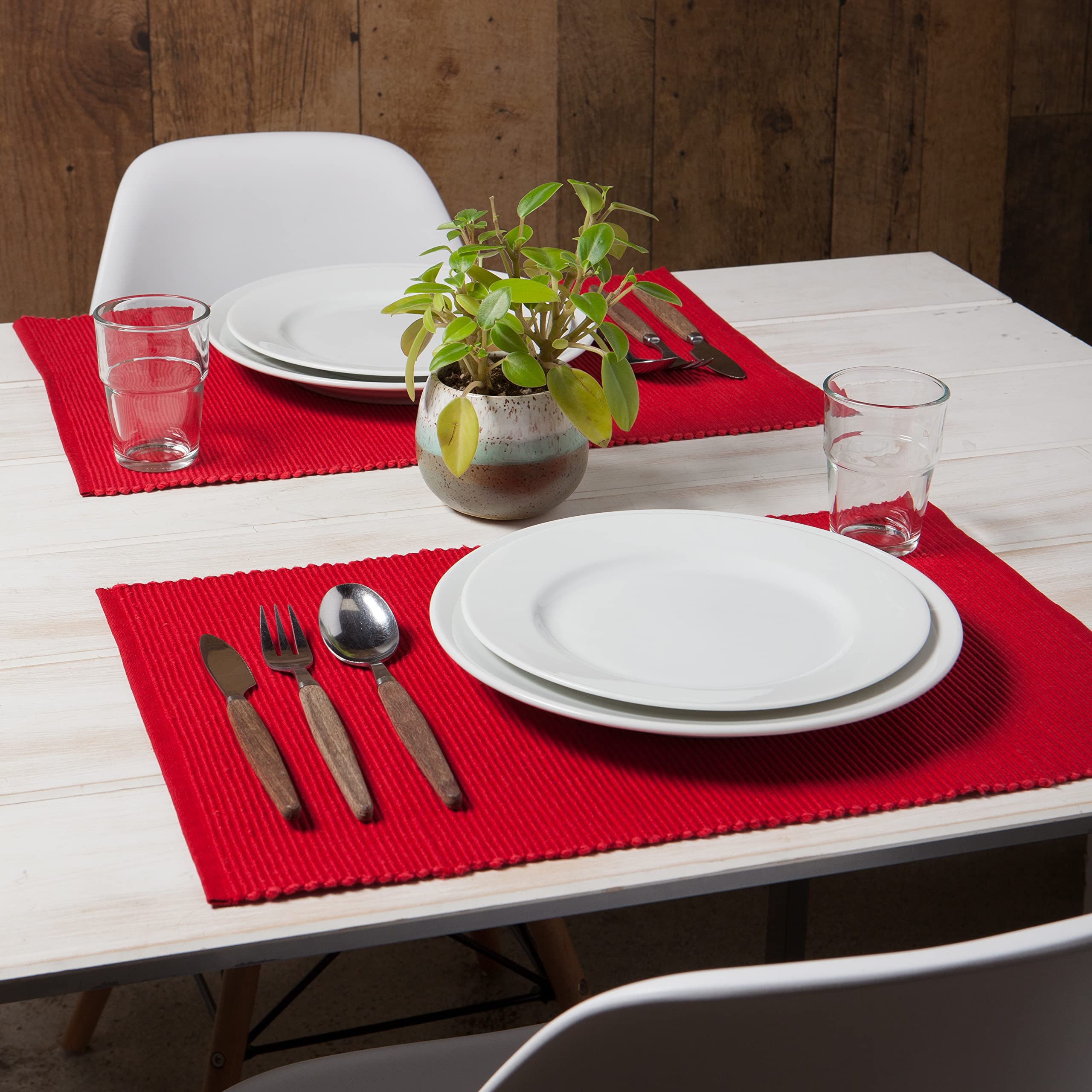 Now Designs Spectrum Placemats Ribbed Cotton, Chili Red, 19X13 Inches (901495Aa), Large, Set Of 4