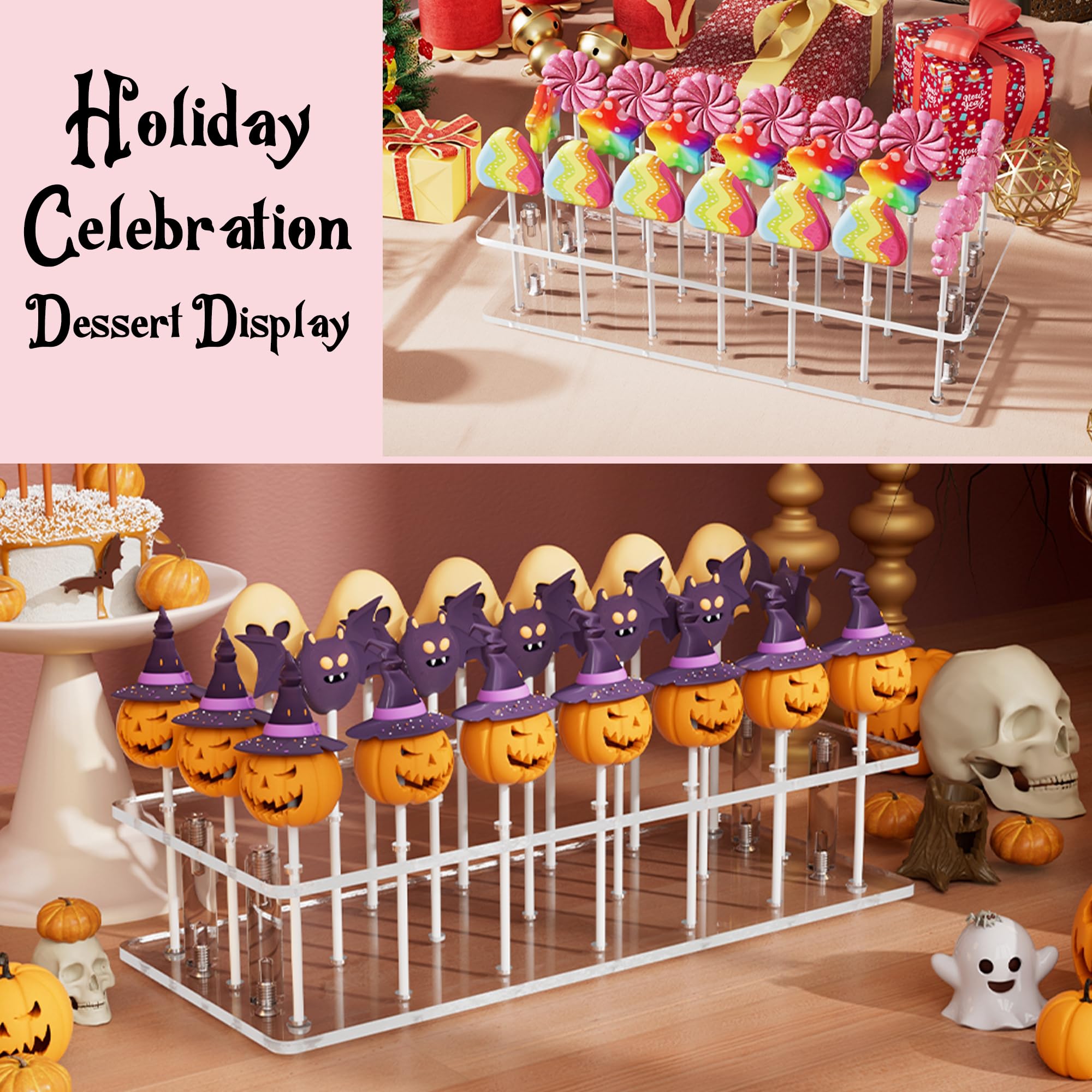 Goabroa Cake Pop Stand, 21 Holes Clear Acrylic Cakepops Display Stand, Transparent Cake Pop Holder For Cake Pop Sticks Under 0.2
