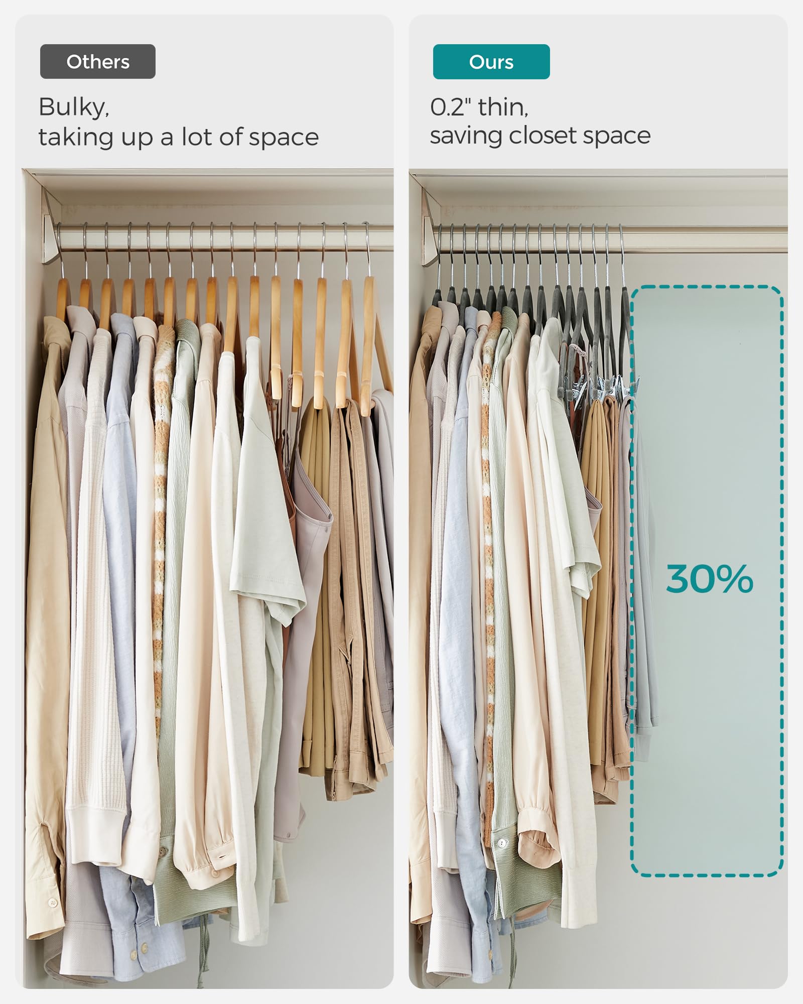 Songmics 20-Pack Pants Hangers, 16.7-Inch Long Velvet Hangers With Adjustable Clips, Heavy-Duty, Non-Slip Skirt Hangers, Space-S