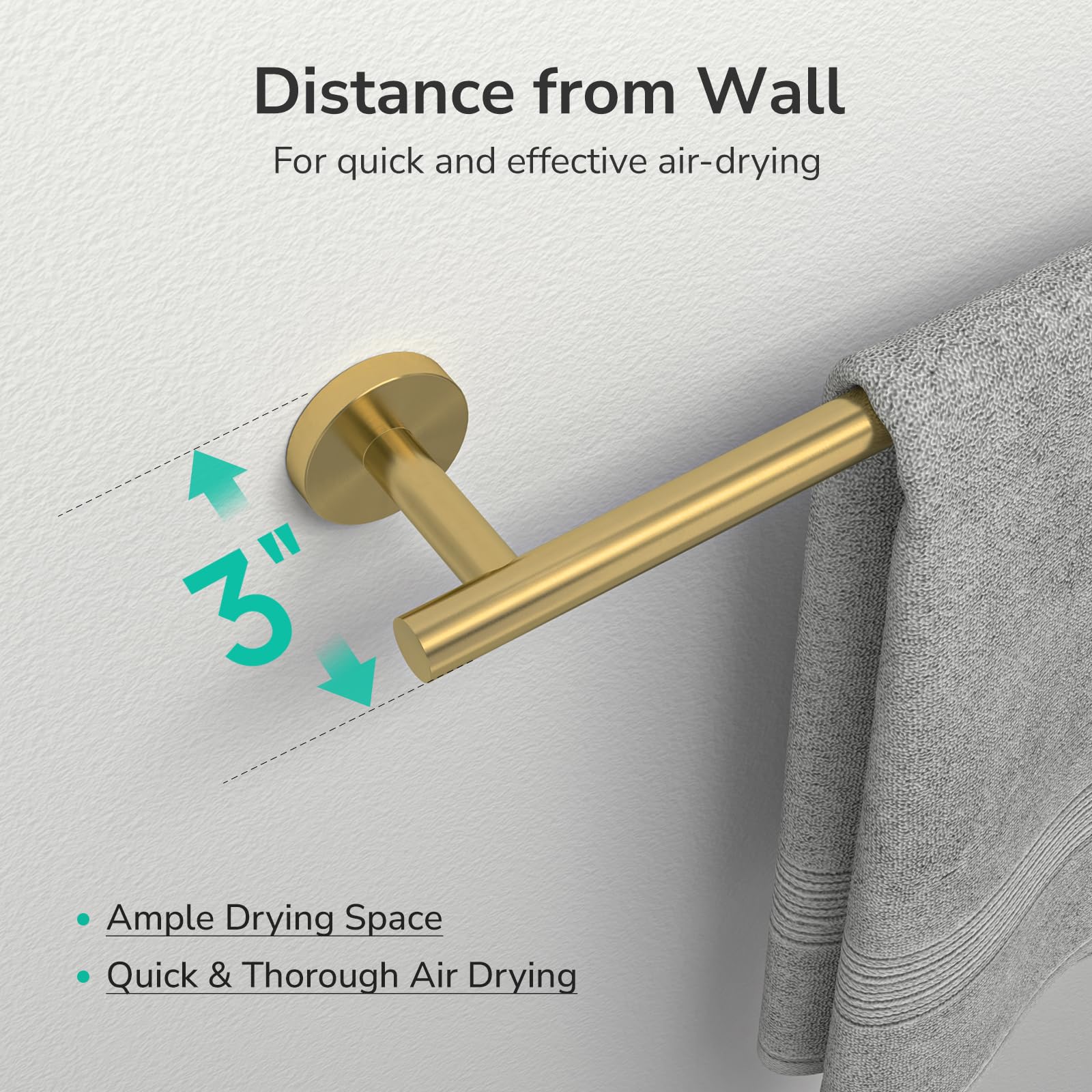 USHOWER Brushed Gold Towel Bar  9-Inch Towel Racks for Bathroom Wall-Mounted  SUS304 Stainless Steel Towel Rod Modern Home Decor (Total Length 12-Inch)