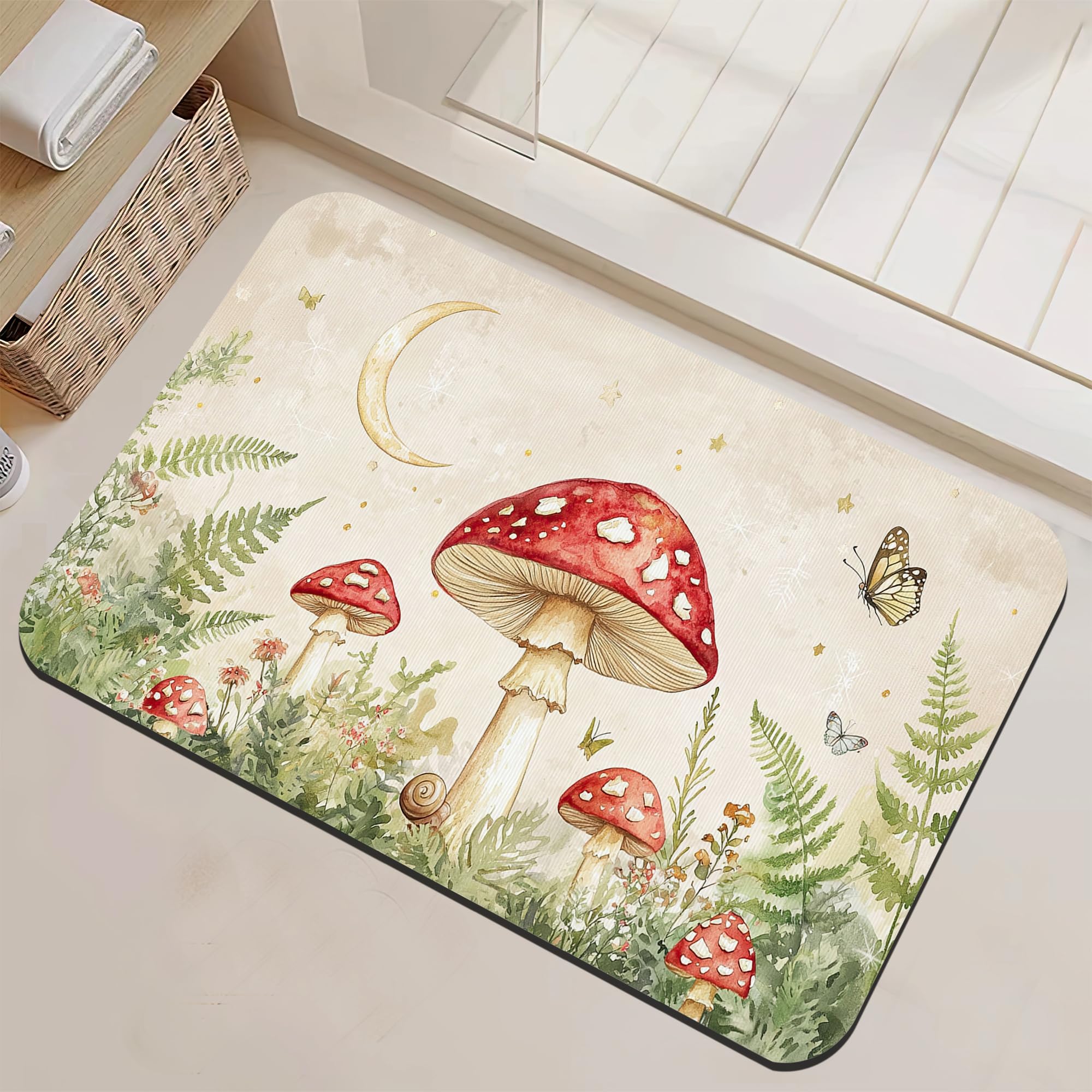 NSMNSM Mushroom Butterfly Flower Bathroom Rugs Thin Bath Mat Non Slip Washable, Christmas Rubber Backing Quick Dry Bathroom Floo