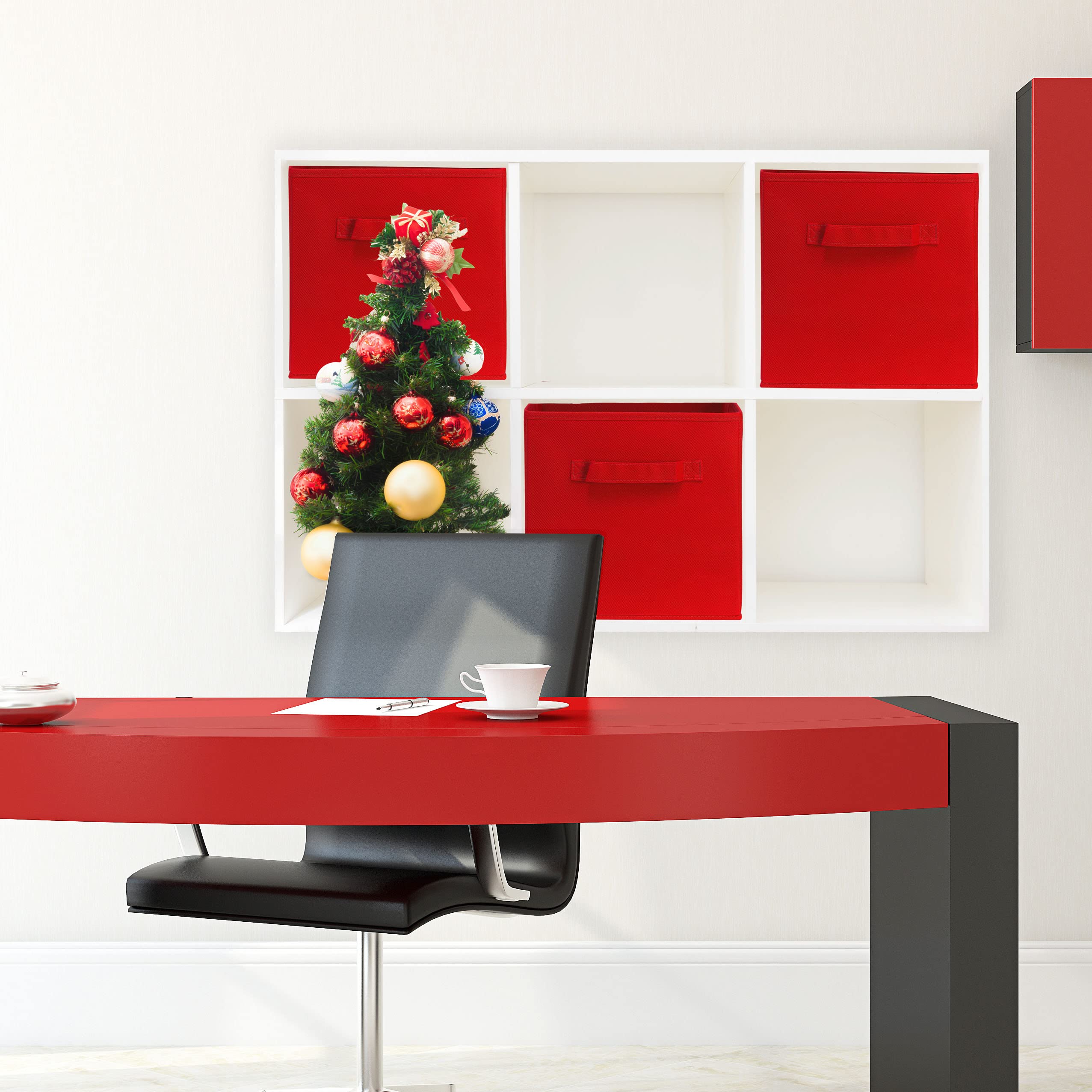 Simple Houseware Foldable Cube Storage Bin, Red - 6 Pack