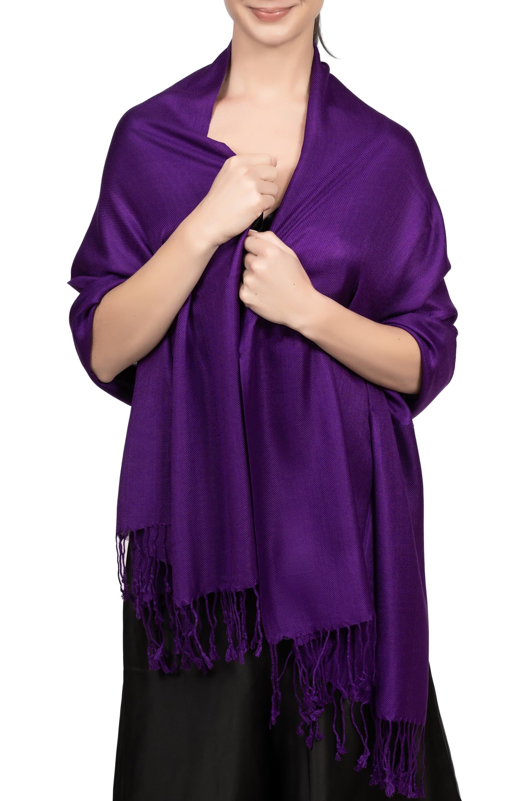 Achillea Large Soft Silky Pashmina Shawl Wrap Scarf In Solid Colors (Purpleeggplant)