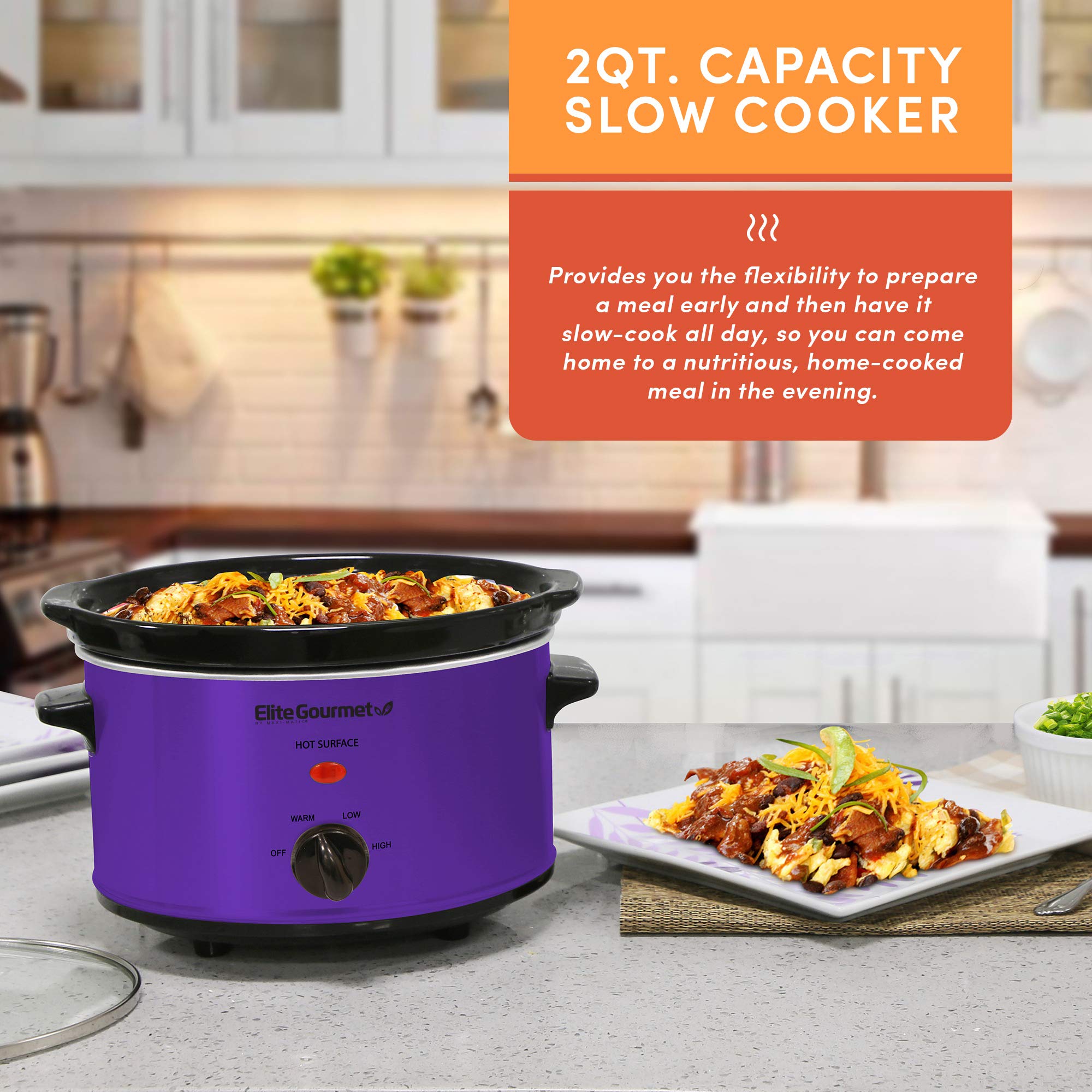 Elite Gourmet Mst-275Xp Electric Oval Slow Cooker, 2Qt Capacity, Purple