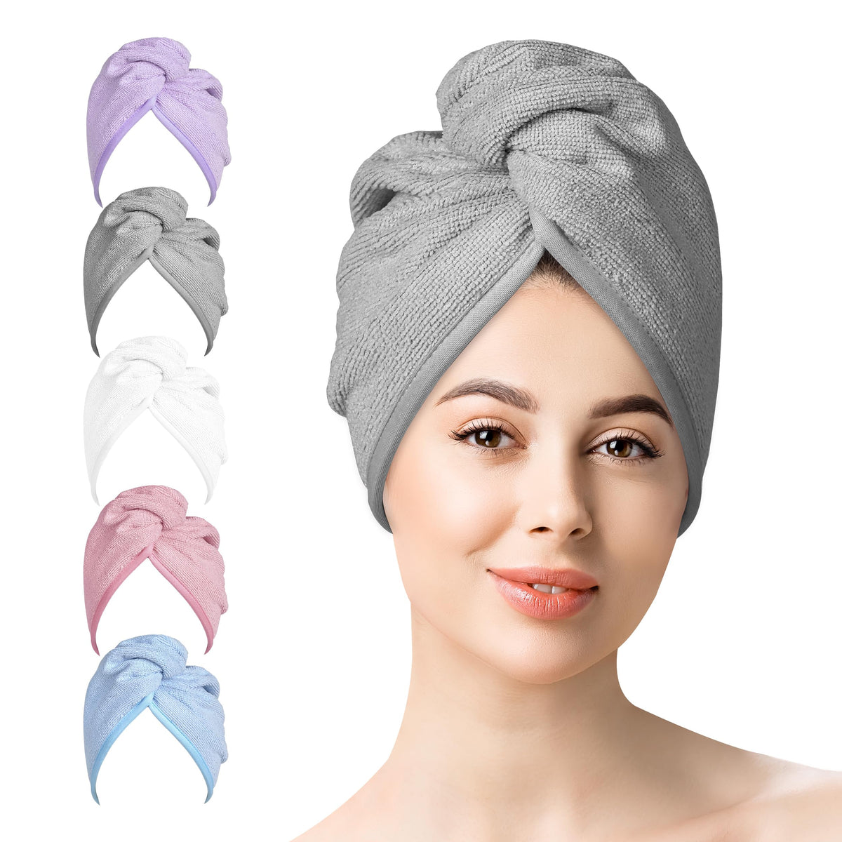 YoulerTex Microfiber Hair Towels Wrap Women: 5 Packs Hair Turban Towel Set Curly Hair Products for Hair Care - Hair Drying Towel
