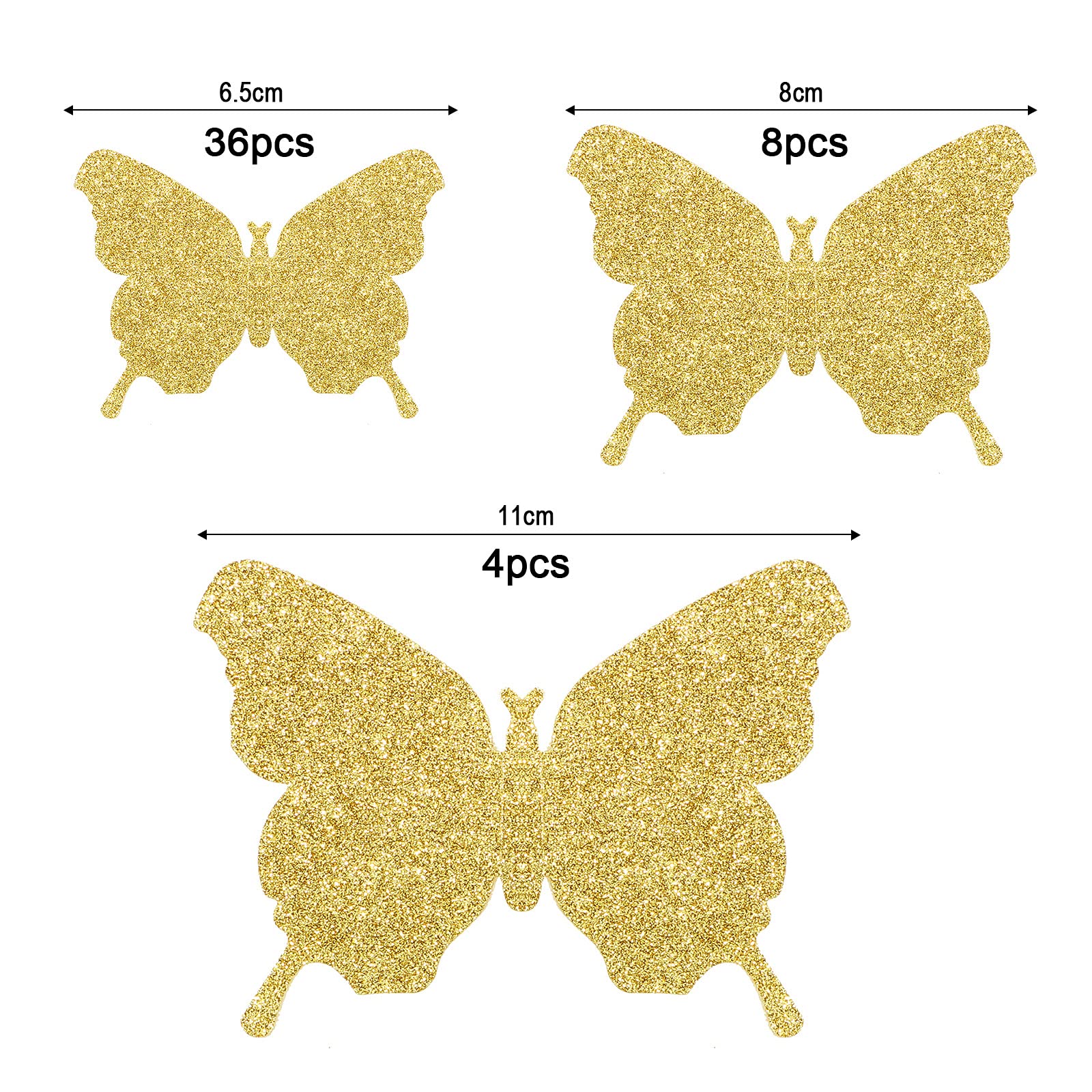 48 Pieces Butterfly Wall Decor Diy Mirror 3D Butterfly Stickers Removable Decals For Home Bedroom Bathroom Living Room Decor(Gli