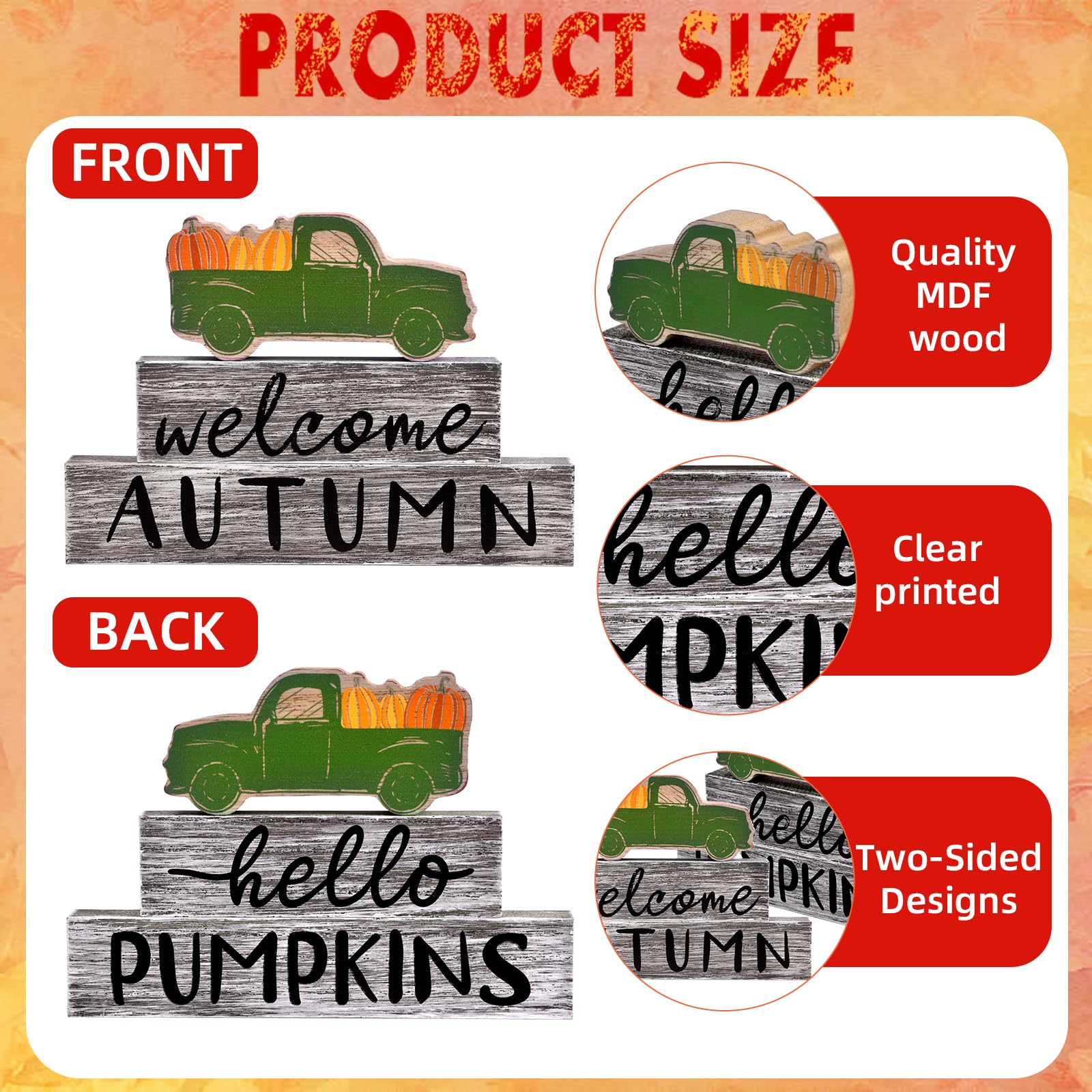 3PCS Wooden Fall Decorations for Home, Rustic Farmhouse Fall Table Decor Set with Pumpkin Truck & Signs, Harvest Thanksgiving Ta