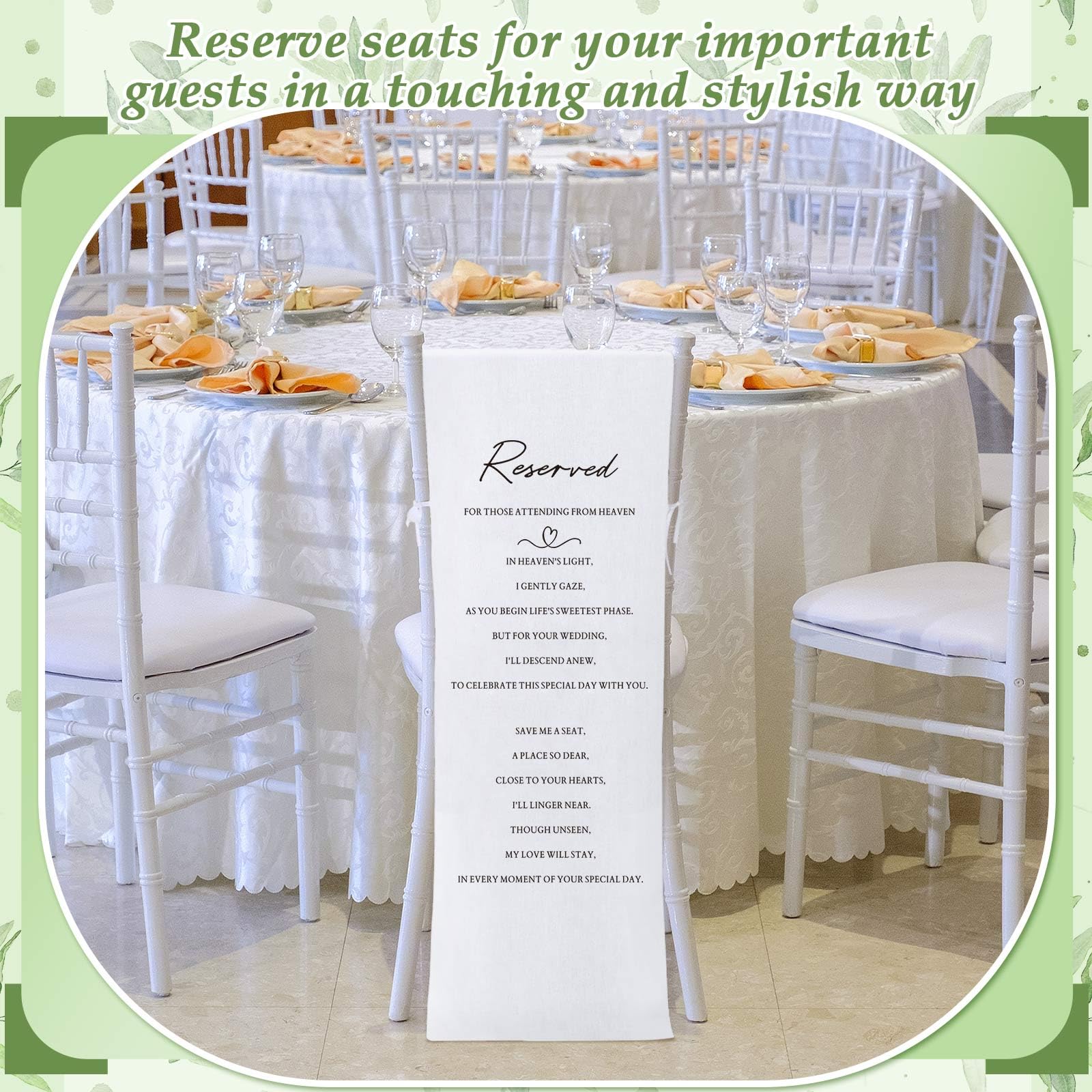 HunnmingRe Reserved Wedding Chair Sign Banner in Loving Memory Reserved Signs for Wedding with Love from Heaven Cotton Linen 15