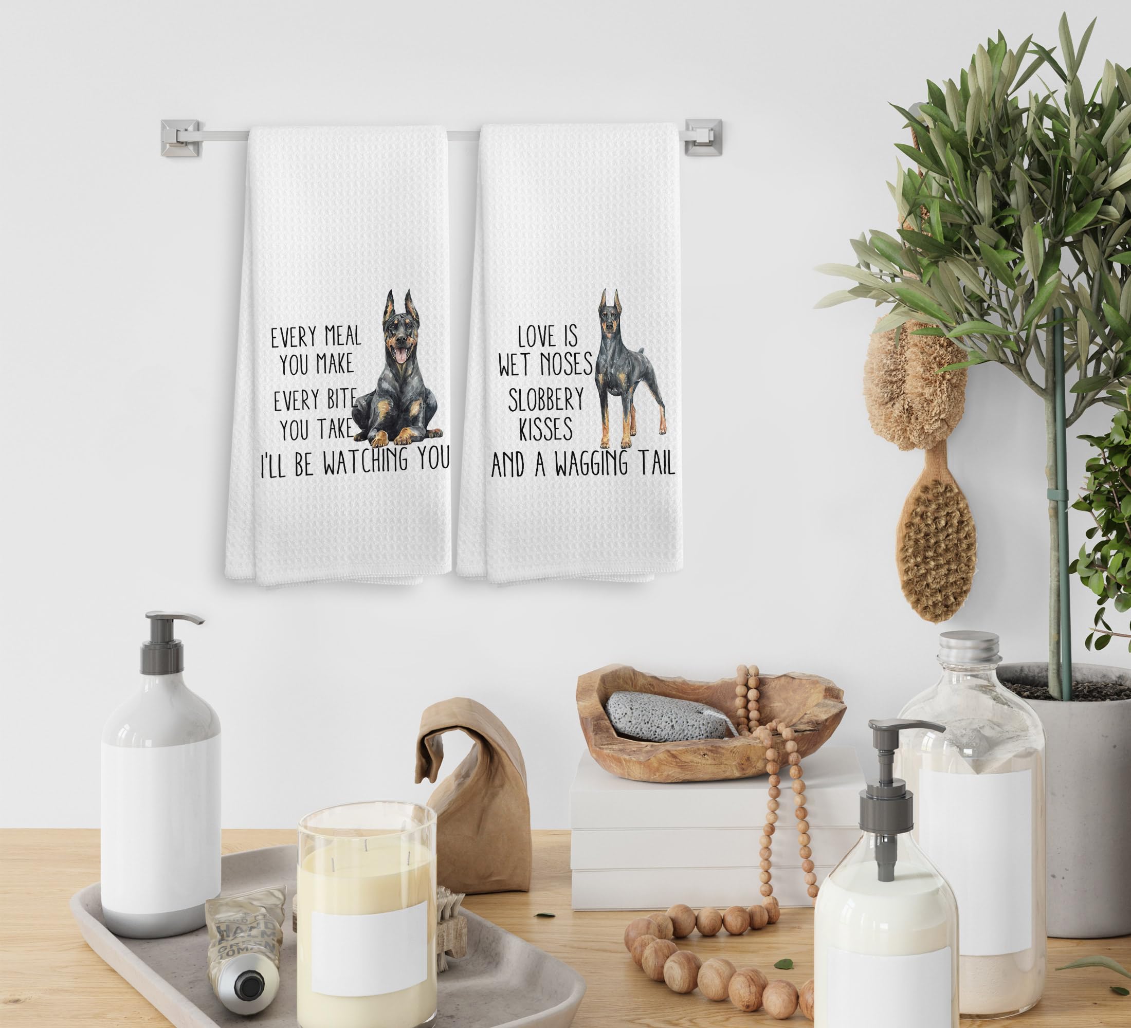 NOQL Doberman Dog Kitchen Towels and Dishcloths Set of 2, Doberman Dog Decor, Doberman Gifts for Women, 16  24 Inches
