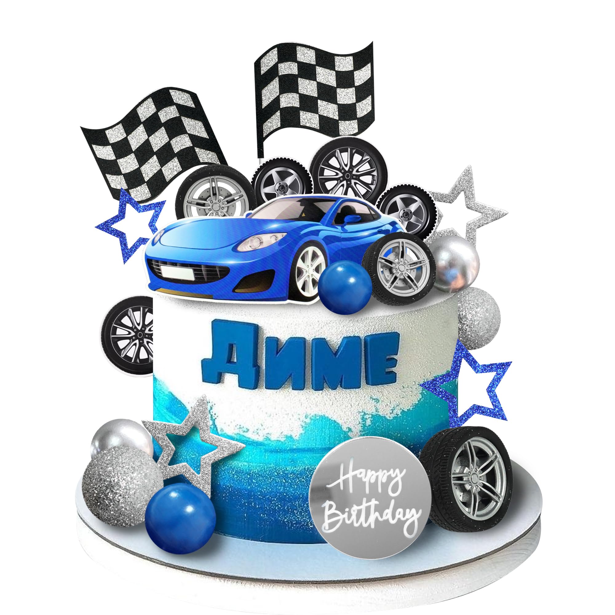 28 Pcs Blue Racing Wheel Cake Topper Tyre Cake Decorations For Man Boy Kid Birthday Party Racing Theme Party Race Car Party Favo