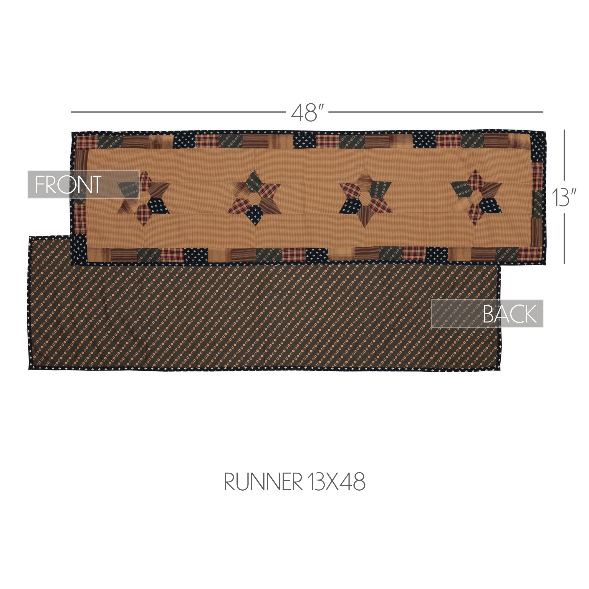Vhc Brands Patriotic Patch Star Rectangle Kitchen Table Decor, Runner, Red, 13X48