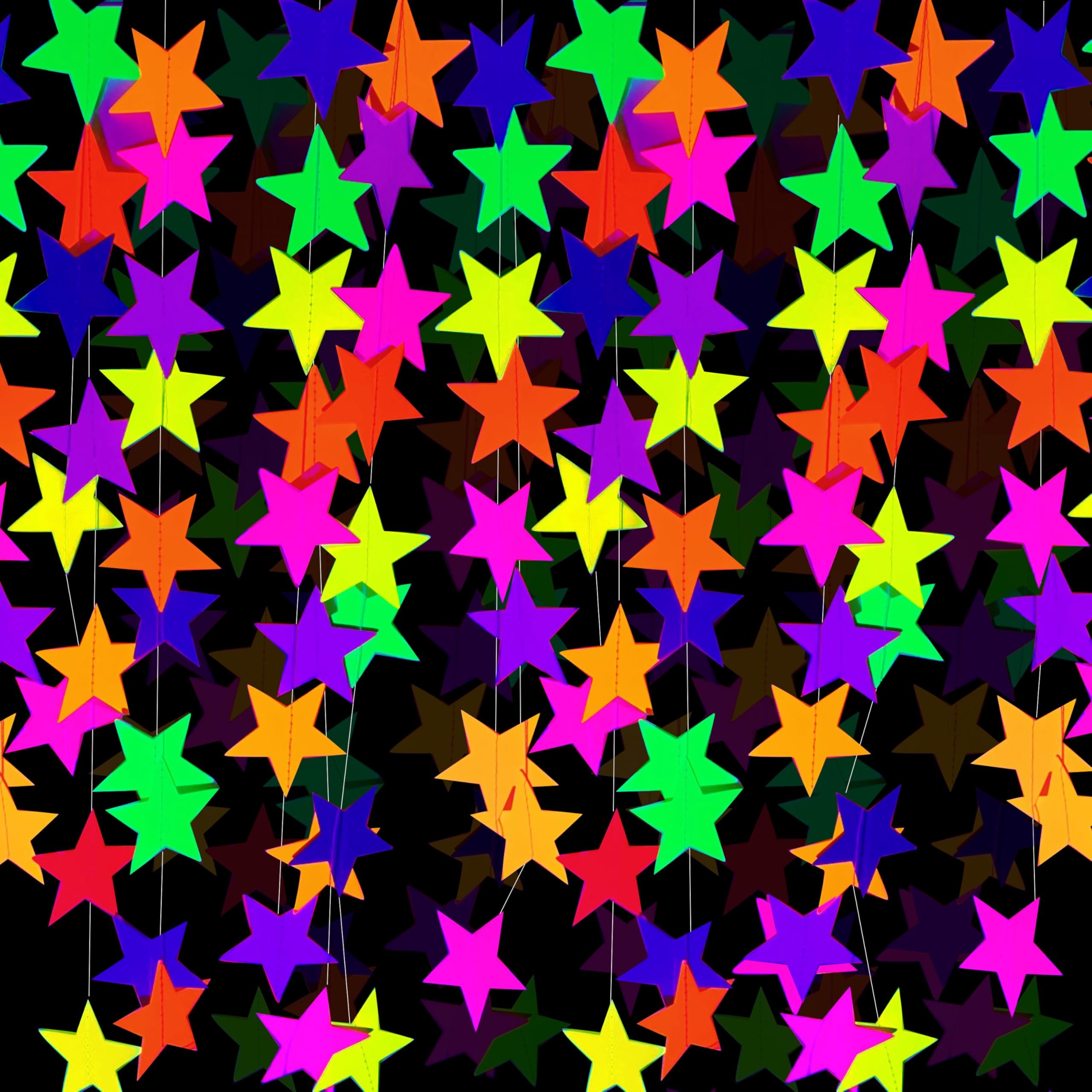 120Feet Uv Neon Star Garland Hanging Paper Streamers Glow In The Dark Black Light Glow Party Supplies And Decorations Glow In Th