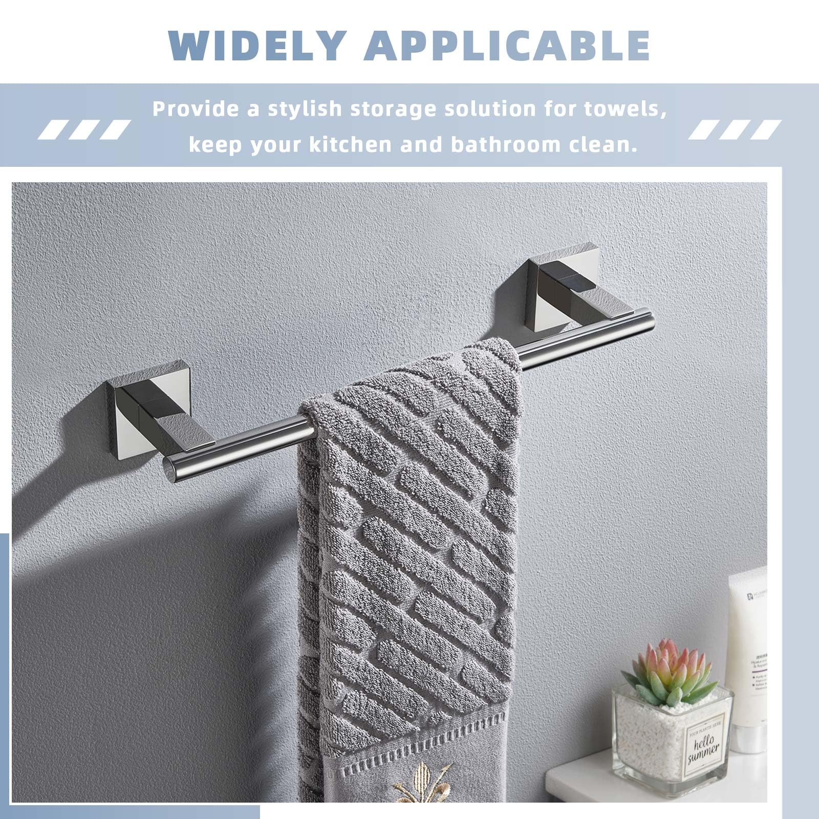 Hand Towel Bar 14'', Suyar Sus304 Stainless Steel Shower Towel Holder, Bathroom Kitchen Closet Cabinet Washcloth Rack Wall Mount
