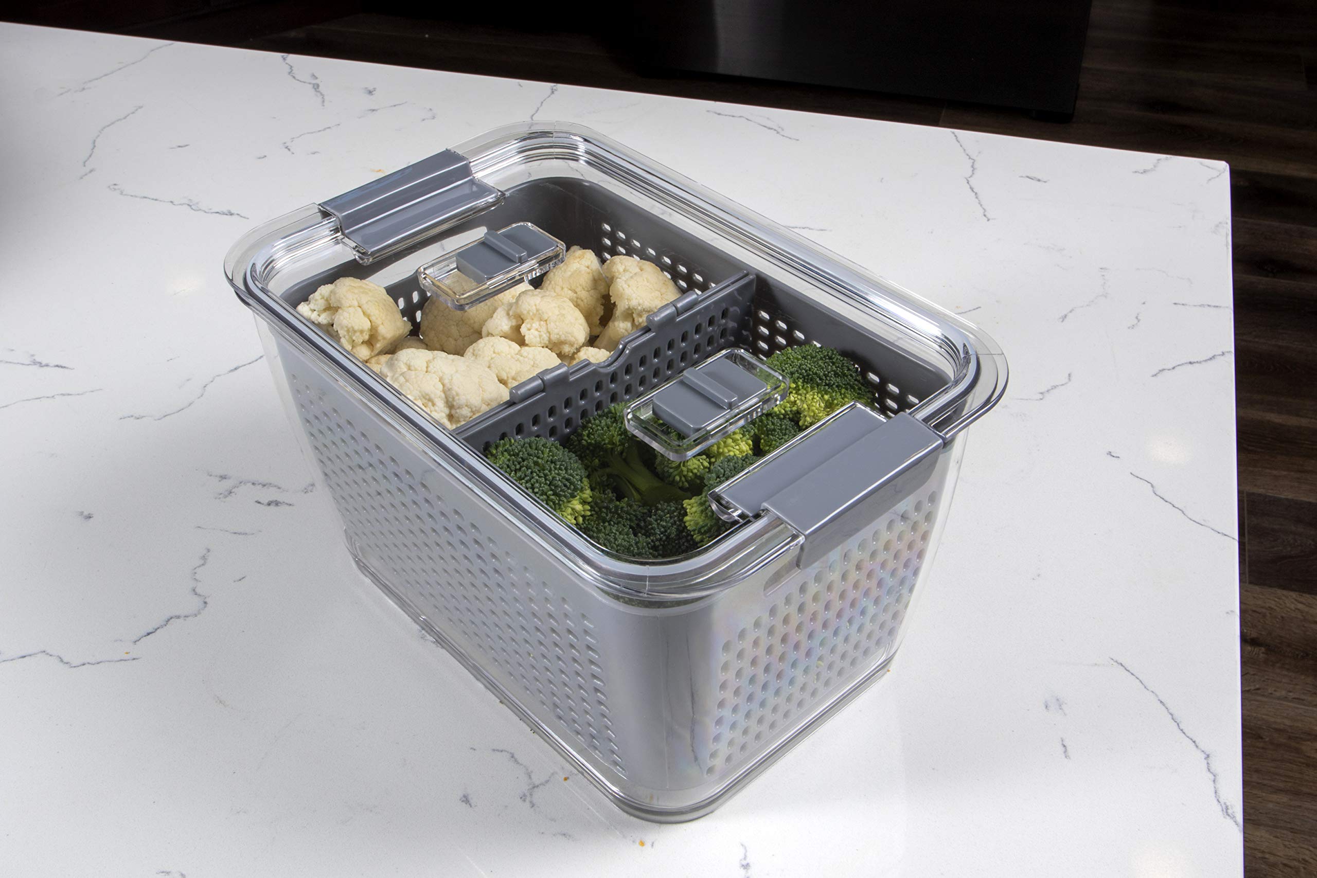 Kitchen Spaces Colander Stackable Food Storage Bin, Large, Gray