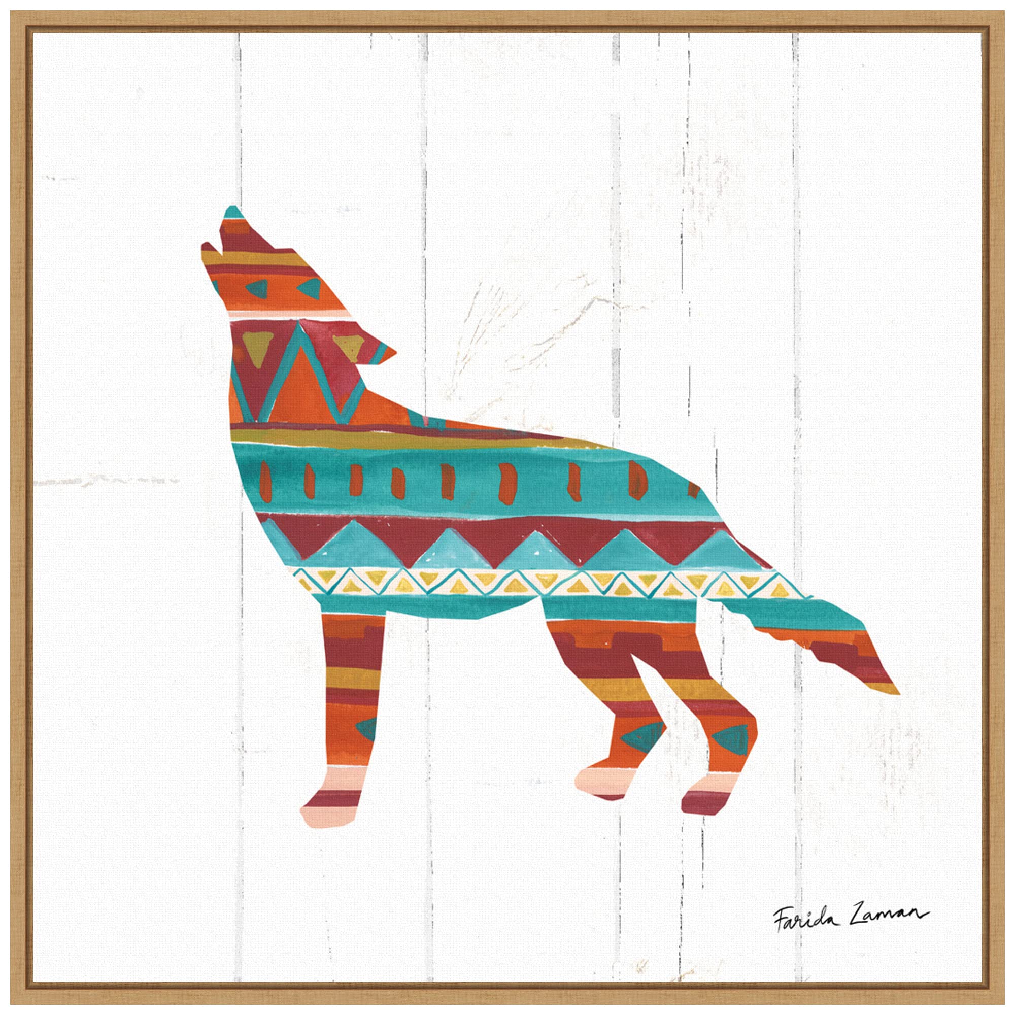 Amanti Art Framed Canvas Wall Art 22X22 Southwestern Vibes Vi Wolf By Farida Zaman, Framed Wall Art Canvas, Abstract Artwork, Mo