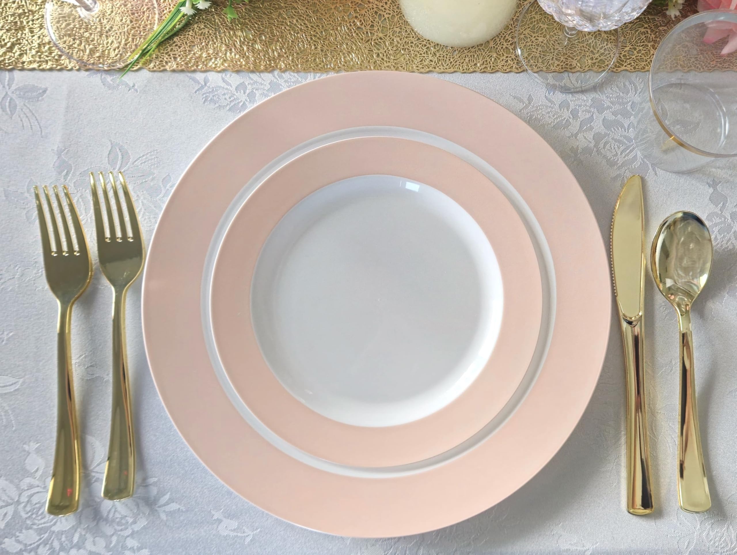 ' Occasions '' 40 Pieces Plates Pack, Disposable Wedding Party Plastic Bowls (12 Oz Soup Bowl, White In White & Pearled Pink Bl