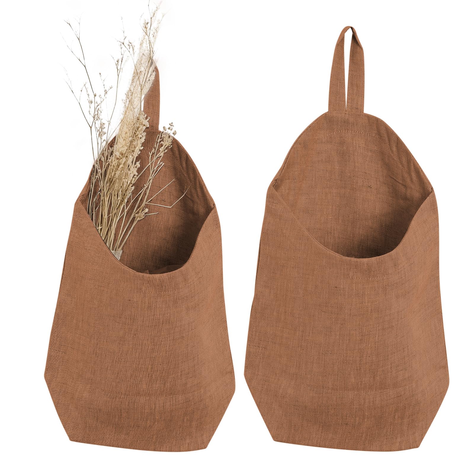 100% Linen Hanging Storage Bags Baskets 2 Pcs, Small Wall Storage Bag for Kitchen, Bedroom, RV Camper Organizer, Sewing Room, Nu
