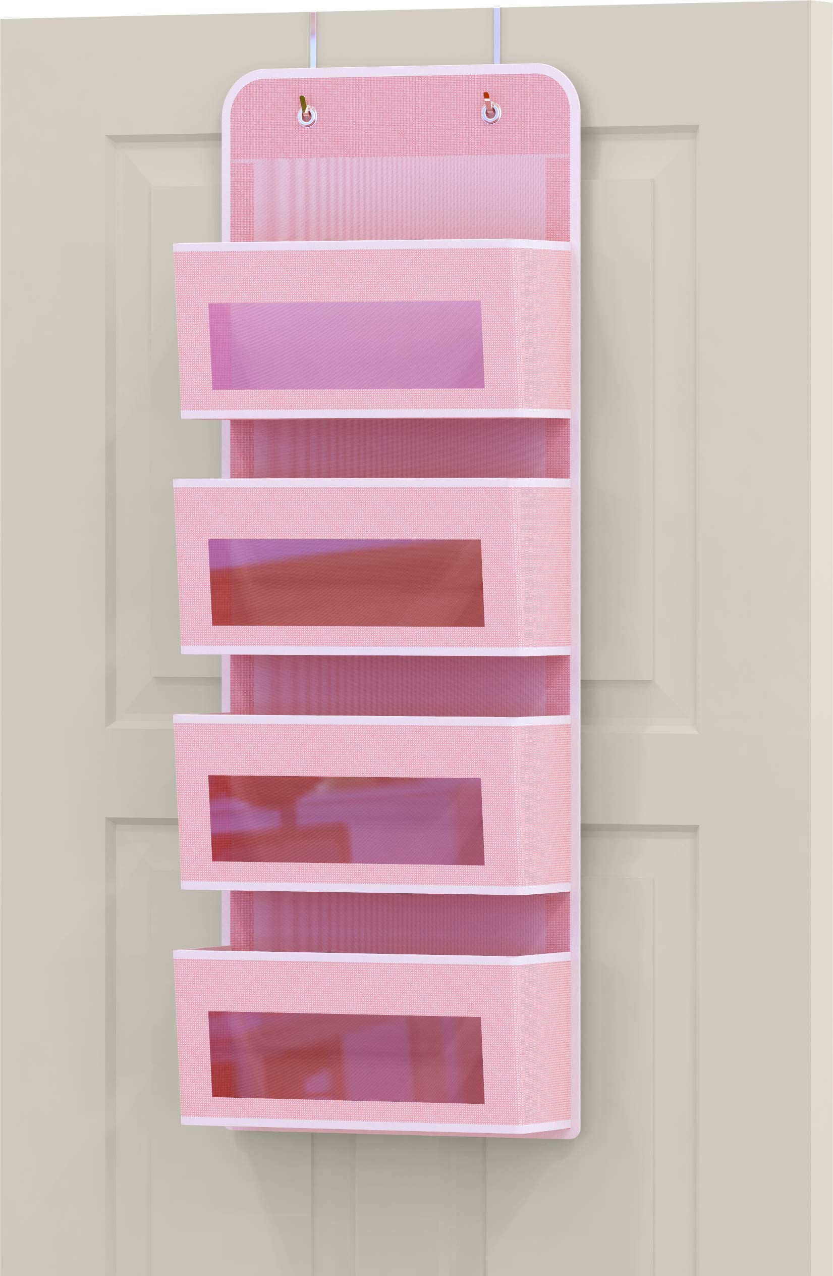 Simple Houseware Over Door/Wall Mount 4 Clear Window Pocket Organizer, Pink